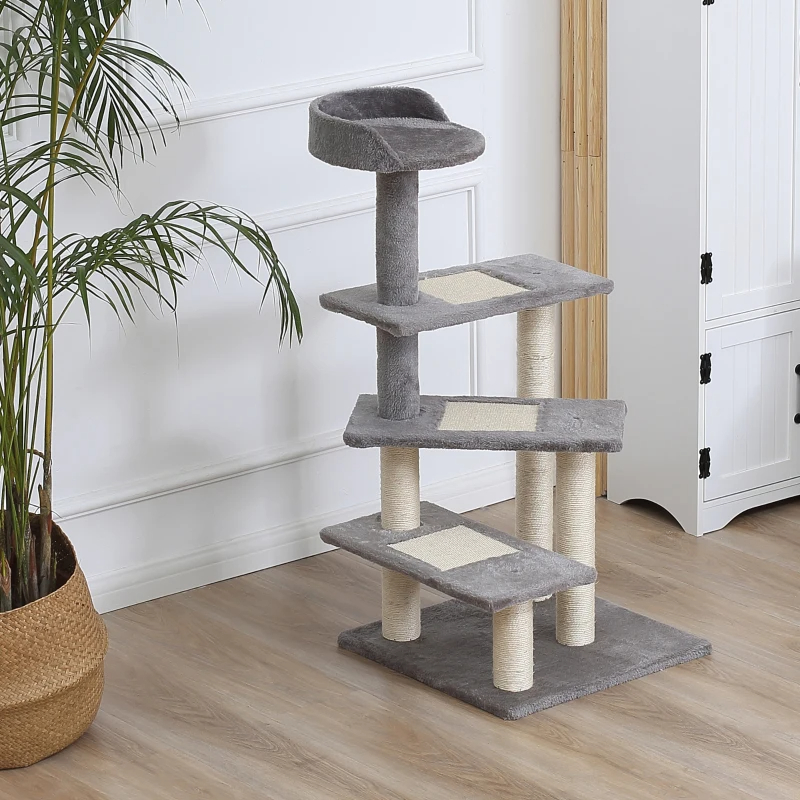 Torre Rascador para Gatos con Escalera Giratoria de 5 Niveles, Torre de Actividades para Trepar con Centro de Juego y Percha para Descansar - Gris — imagen 6