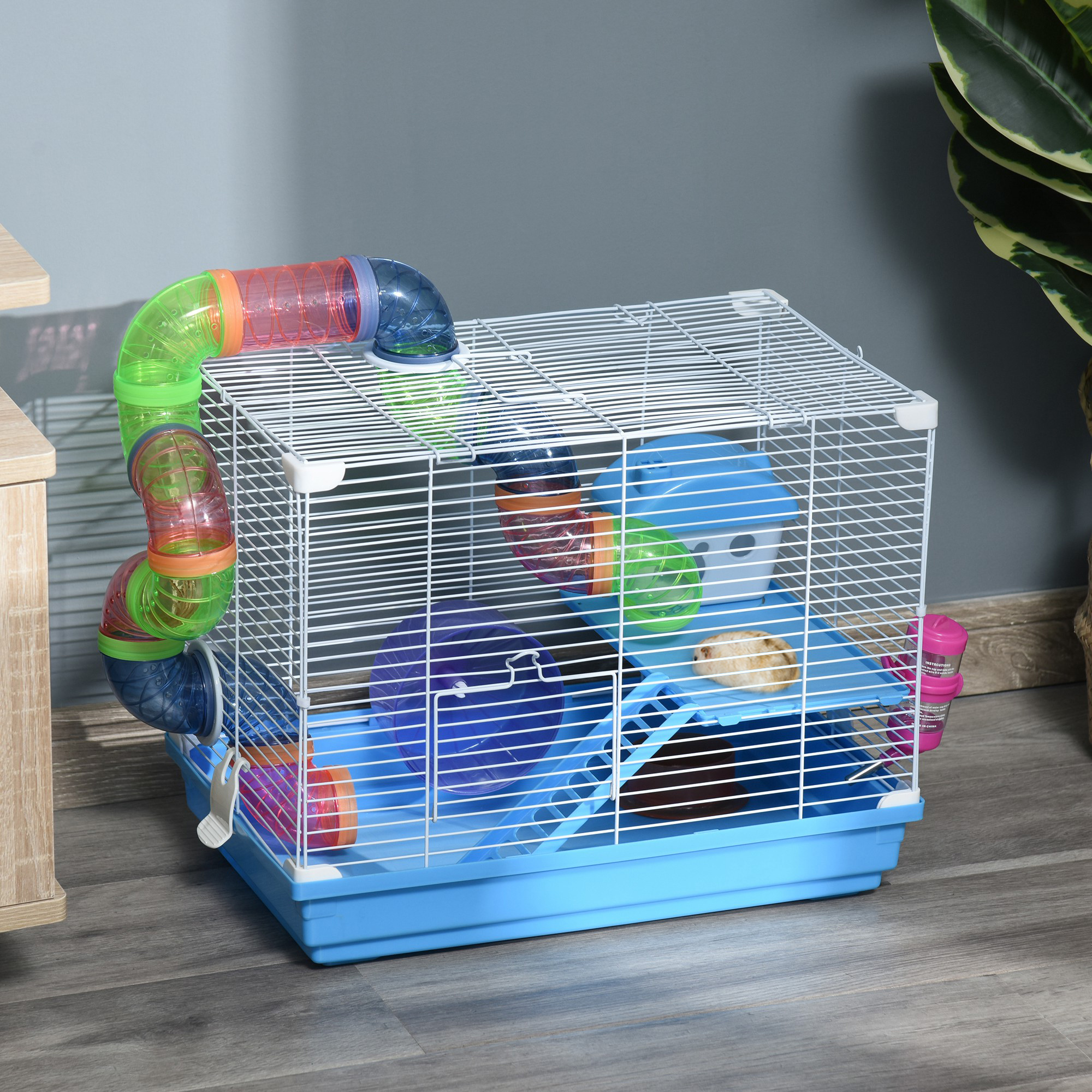 Jaula para Hámster de 2 Niveles, Casa para Roedores y Gerbos, Hábitat para Ratones y Ratas de Alambre Metálico con Rueda de Ejercicio, Tubos de Juego, Botella de Agua, Platos de Comida y Escalera Interior — imagen 1