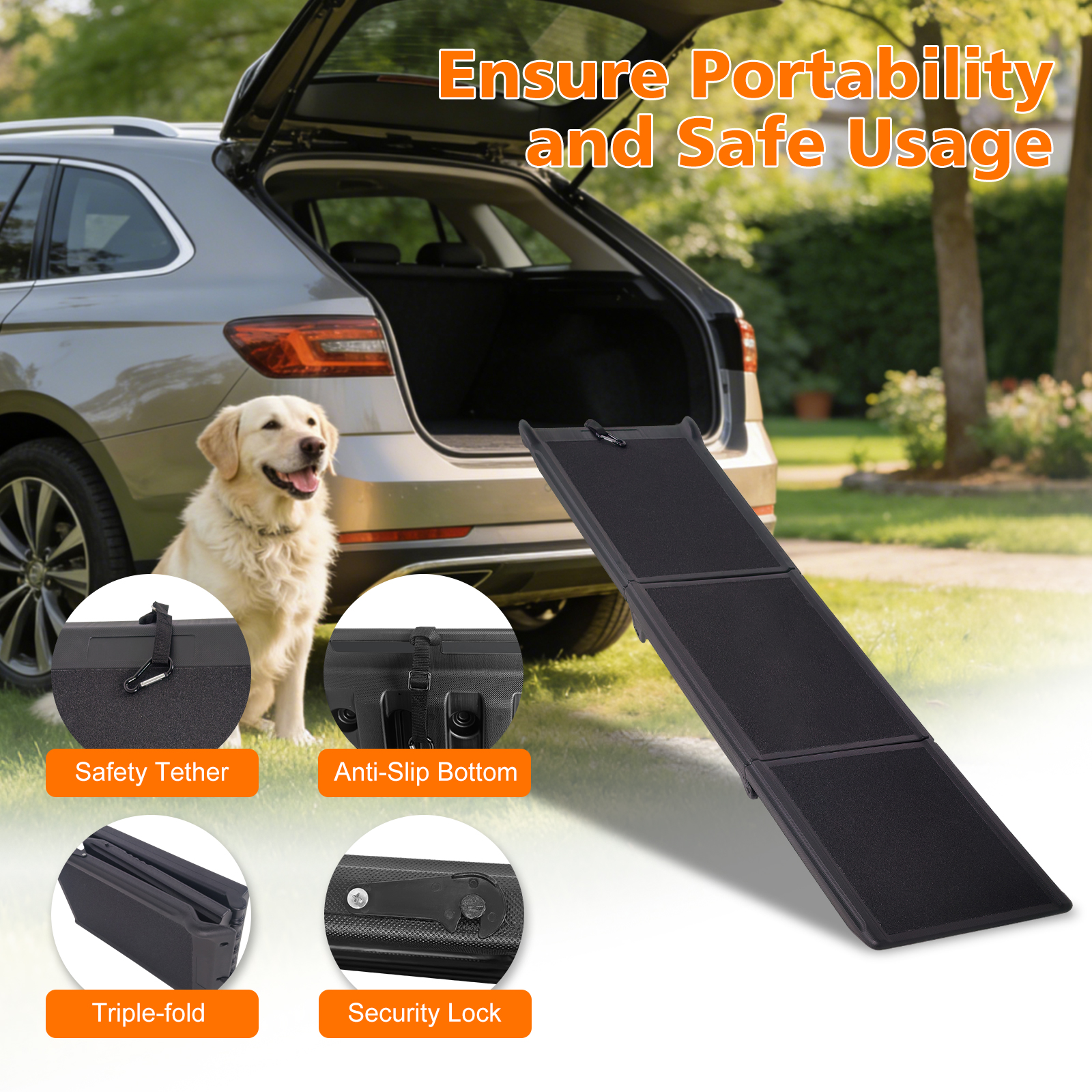 Paso para Perros de Auto Reversible 71"x16" - Rampas Portátiles con Superficie Antideslizante para Perros Grandes, Escalera para Mascotas para Camiones y SUV — imagen 2