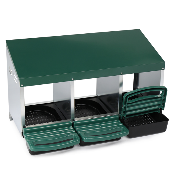 Nido para Gallinas de 3 Compartimentos con Bandeja Deslizable y Cesta de Plástico, Caja de Nido para Puesta de Huevos, Gallinero, Verde — imagen 7