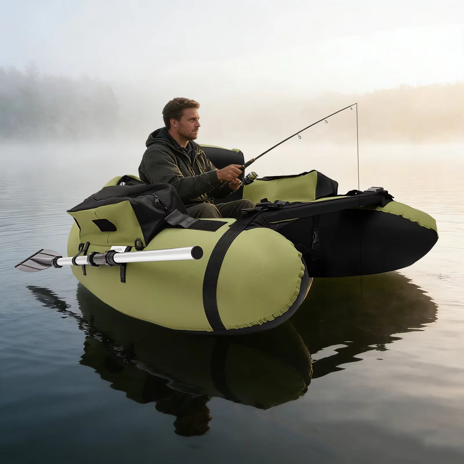 Barco de Pesca Inflable Impermeable Verde 130kg/286.6lbs con Bomba Manual para Pesca, Rafting y Actividades Recreativas — imagen 3