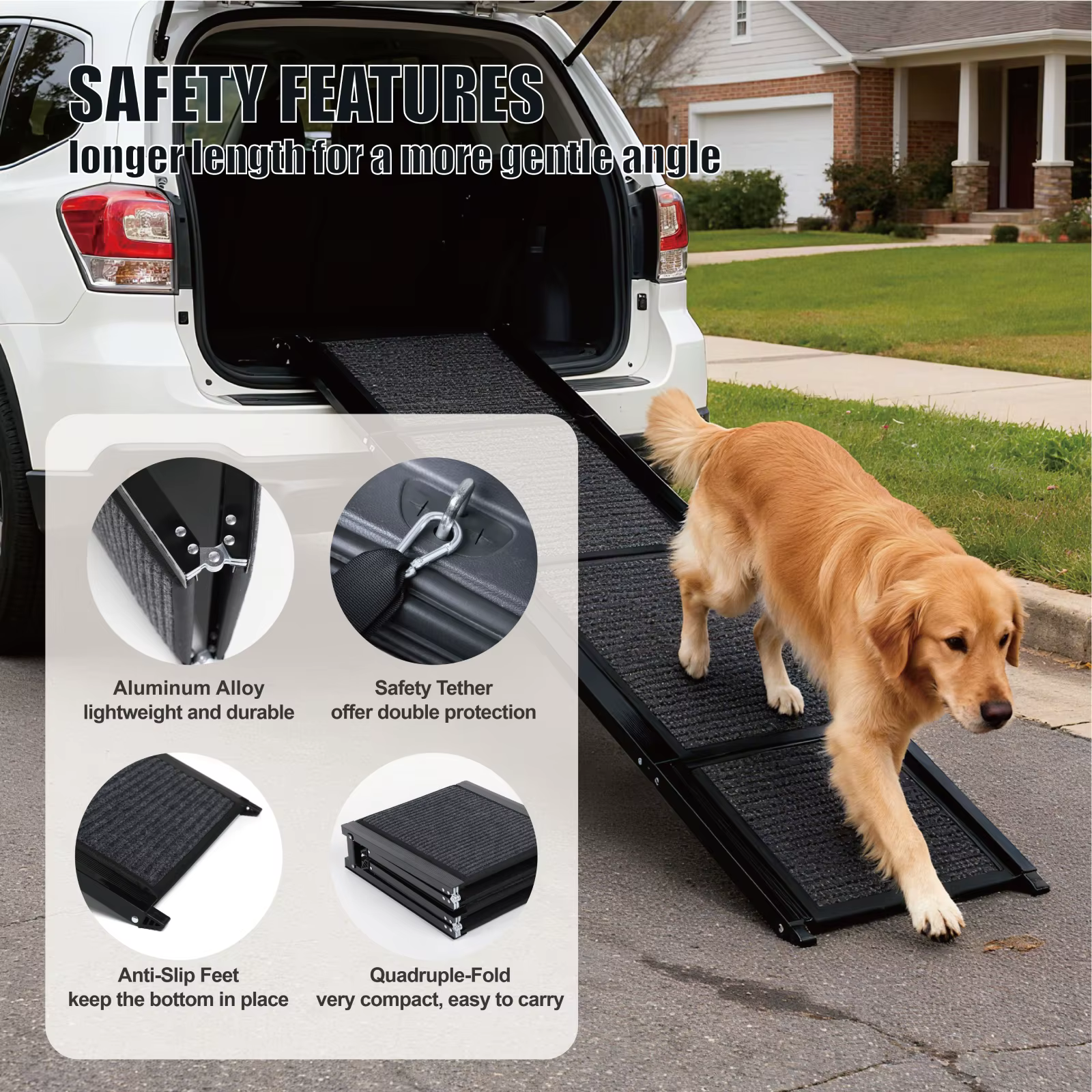 Paso de Perro para Coche 65"x17,2": Rampas Portátiles para Perros Grandes que se Plegan con Superficie Antideslizante para Camiones, SUV y Autos, hasta 250 lbs, Perfecto para Canes Medianos y Grandes — imagen 5