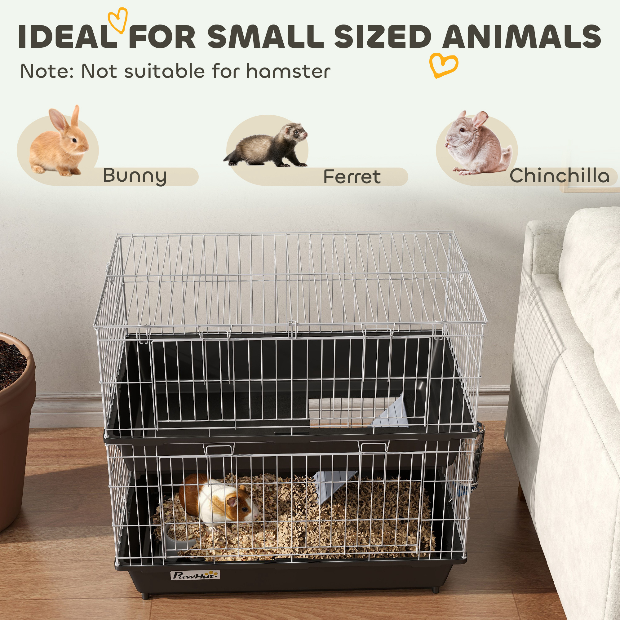 2-Tier Small Animal Cage with 2 Doors, Trays, Dish, Bottle, and Ramp for Bunny, Ferret, Chinchilla, Black — image 8