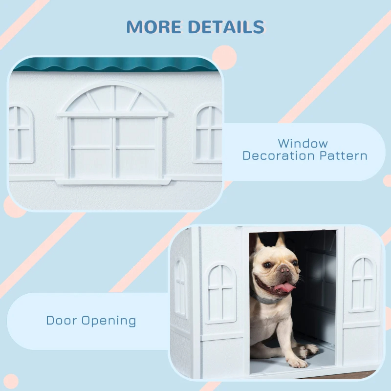 PawHut Plastic Dog House For Medium And Small Dogs, Water Resistant Puppy Shelter Indoor Outdoor With Door, Easy To Assemble, Blue — imagen 6