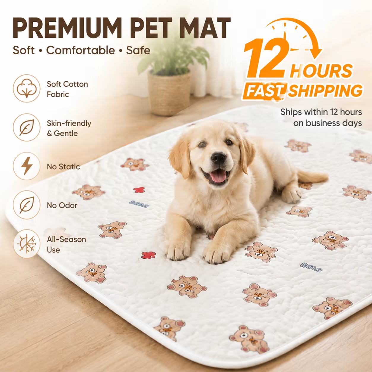 Manta de algodón suave para mascotas, lavable, cama para perros y gatos, almohadilla con patrón de oso, anti resbalones, cojín de dormir cómodo, cubiertas de alfombra para mascotas, manta — imagen 1