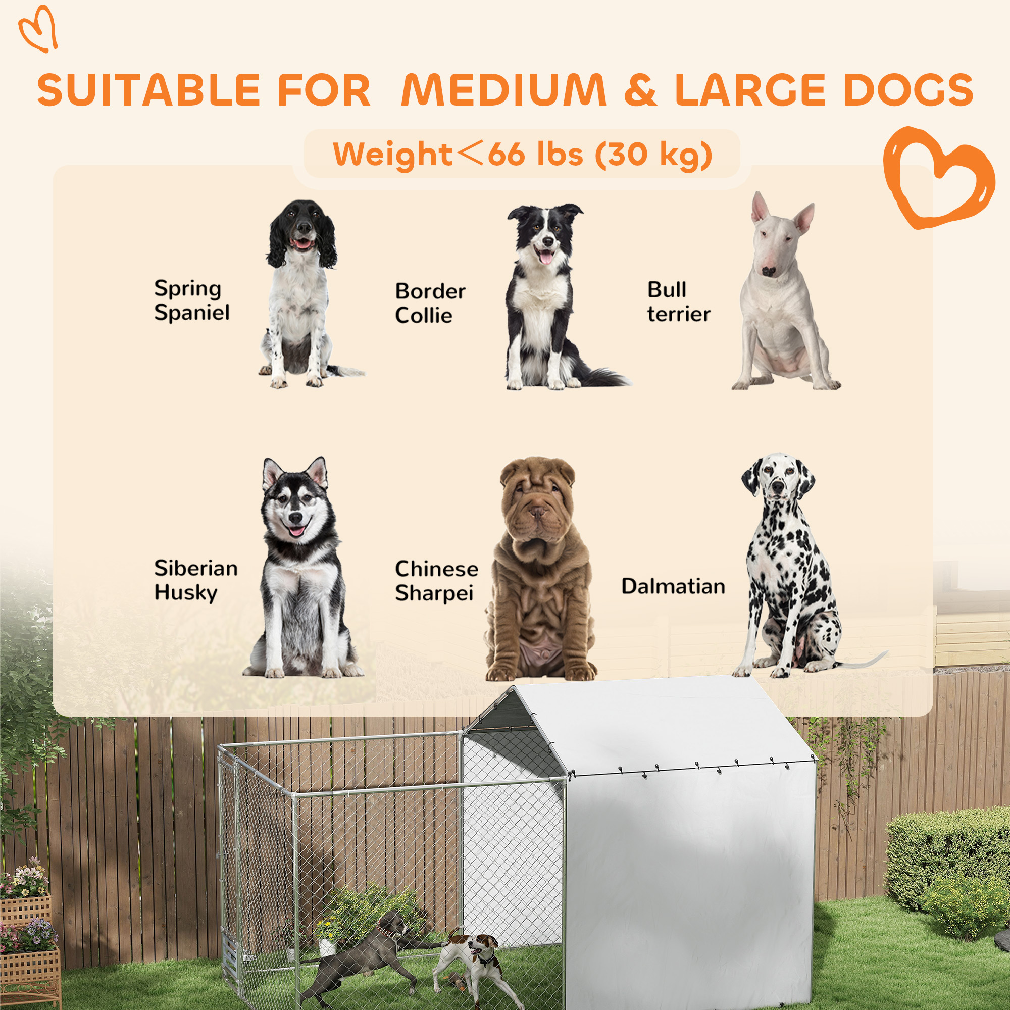 Cubo de Perro Galvanizado con Red de Enlace para Exterior, Cubierta Resistente a Agua y UV, para Canes Medianos y Grandes, 13.1 x 7.5 x 7.5 — imagen 6