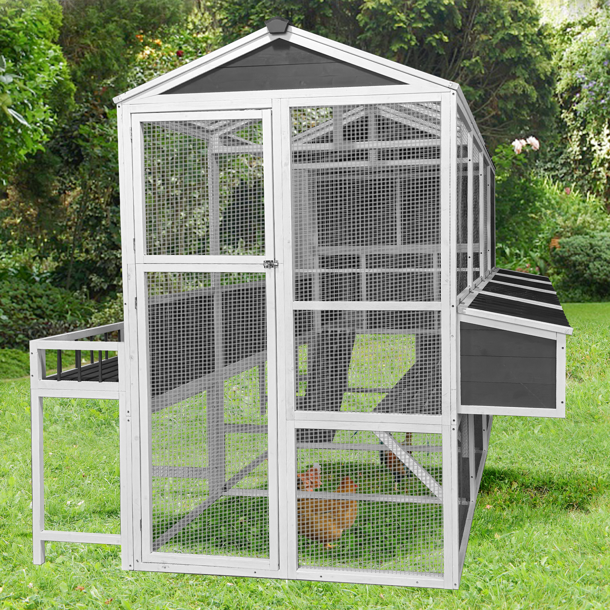 Chicken Coop With Chicken Run, Chicken Coops For 10 Chickens Outdoor With Nesting Boxes, Wooden Walk-in Chicken House With Pull Out Trays, Garden Backyard Cage 95X80X83 — image 5