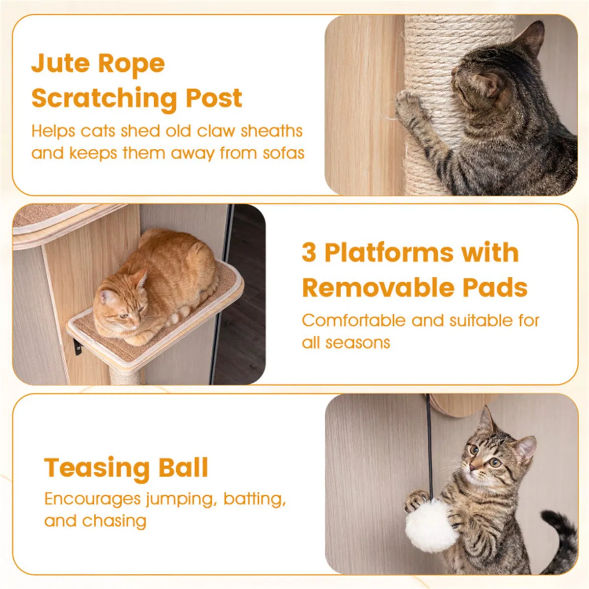 Door Hanging Cat Tree 5-Level Height Adjustable 4-Tier Climber No-Drill for Apartment Beige — image 10