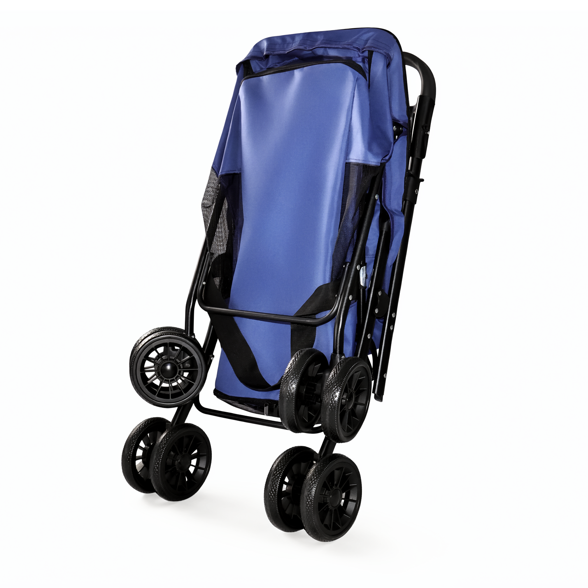 Pet Stroller, Foldable 4-Wheel Design, Breathable Mesh Dog Cat Stroller with Shockproof Wheels, Brake System, Storage Tray, 2 Fixed Safety Leashes, Large Space for Small Medium Pets, Navy Blue — image 13