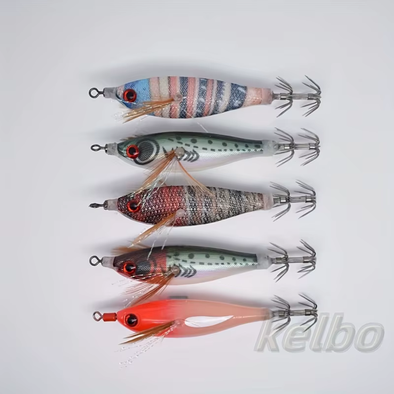 5pcs Glow-in-the-Dark Fishing Lures with 3D Eyes - Realistic Shrimp, Squid, Octopus - Hard Bait Jig Lures with Hooks, Non-Toxic — image 5