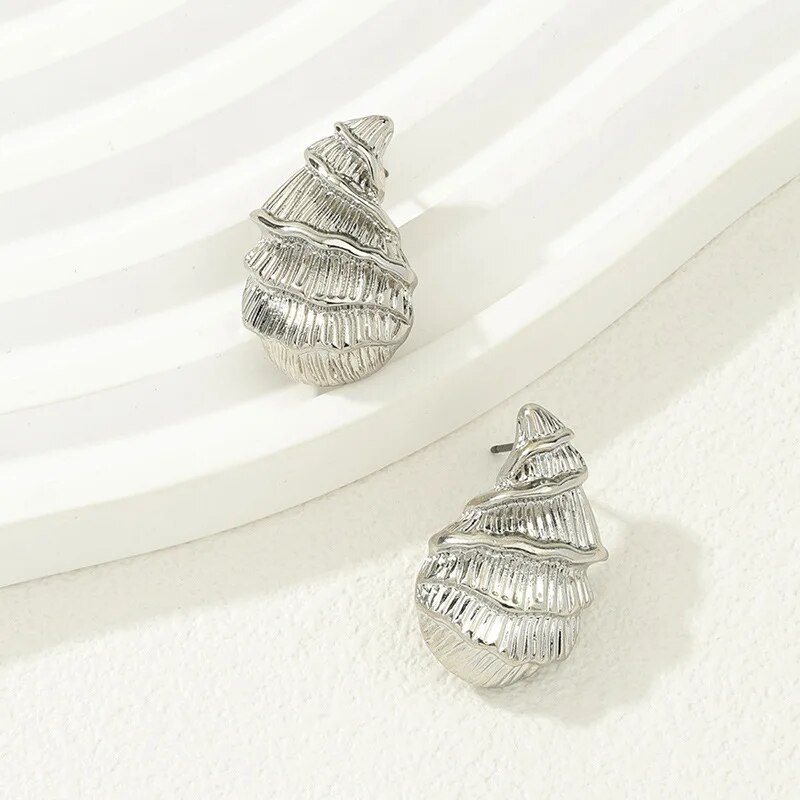 Metal Sea Snail Post Earrings For Women Fashion Jewelry Holiday Accessories Funny Conch Design Trendy Spiral Style Gifts — image 4