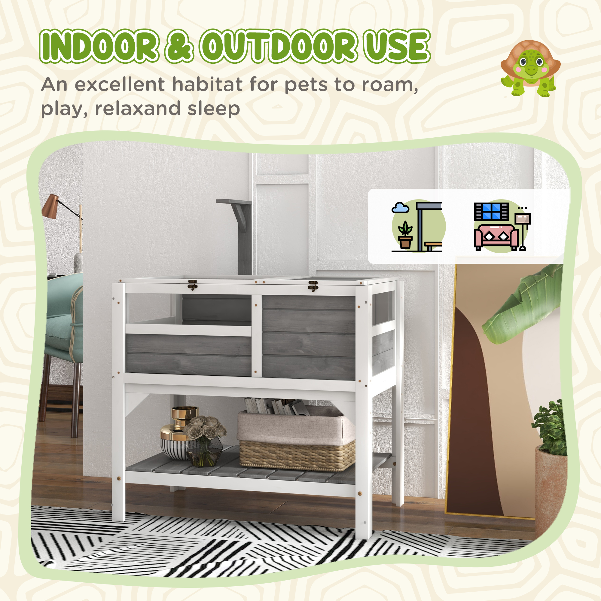 Hábitat de Tortuga con Almacenamiento en Estantería Regalo para Tortugas con Protección Climática para Interior, Gris Claro — imagen 2