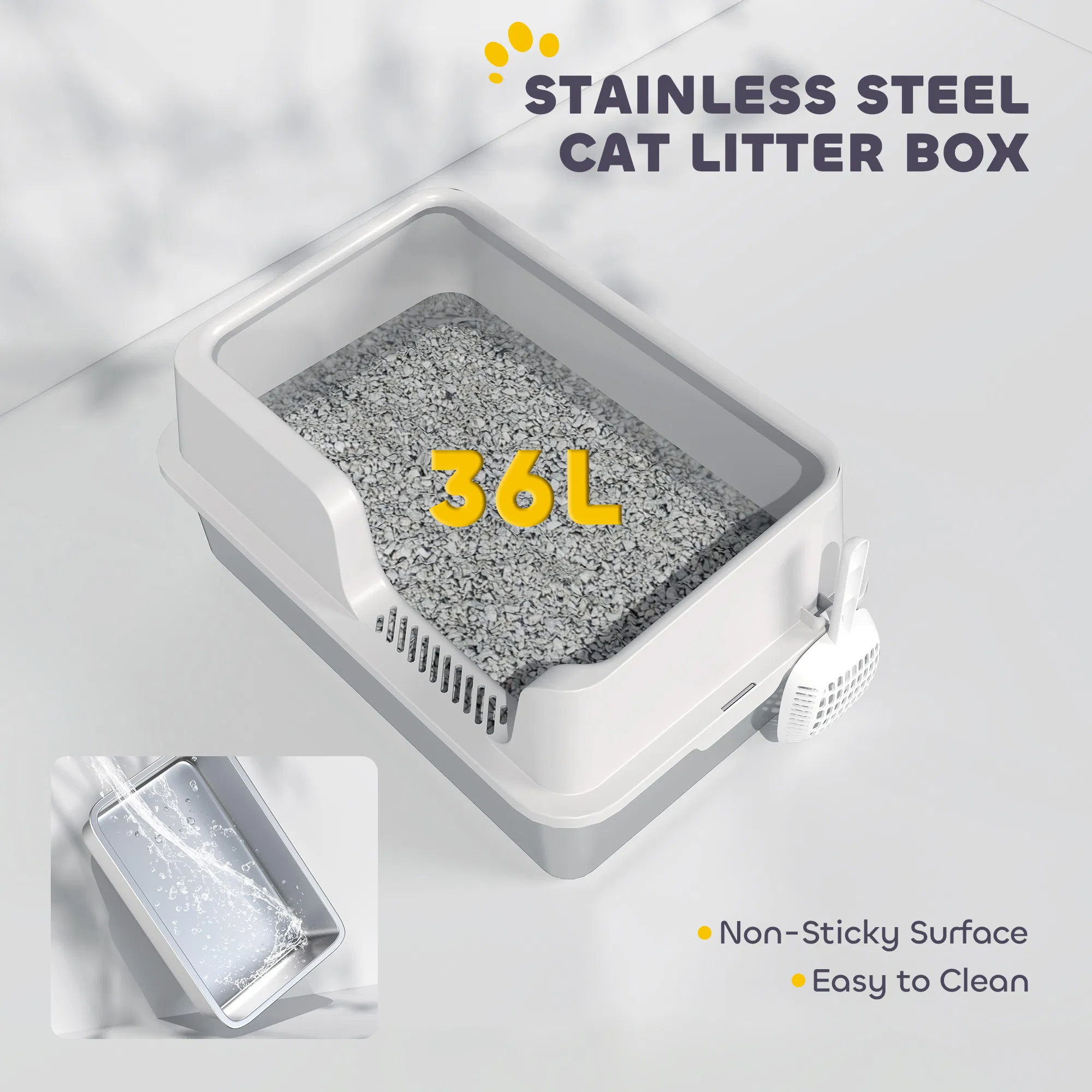 Stainless Steel Cat Litter Box with Lid with Scoop, High Sided, Non-Stick, & Anti-Urine Leakage, Easy Cleaning — image 5