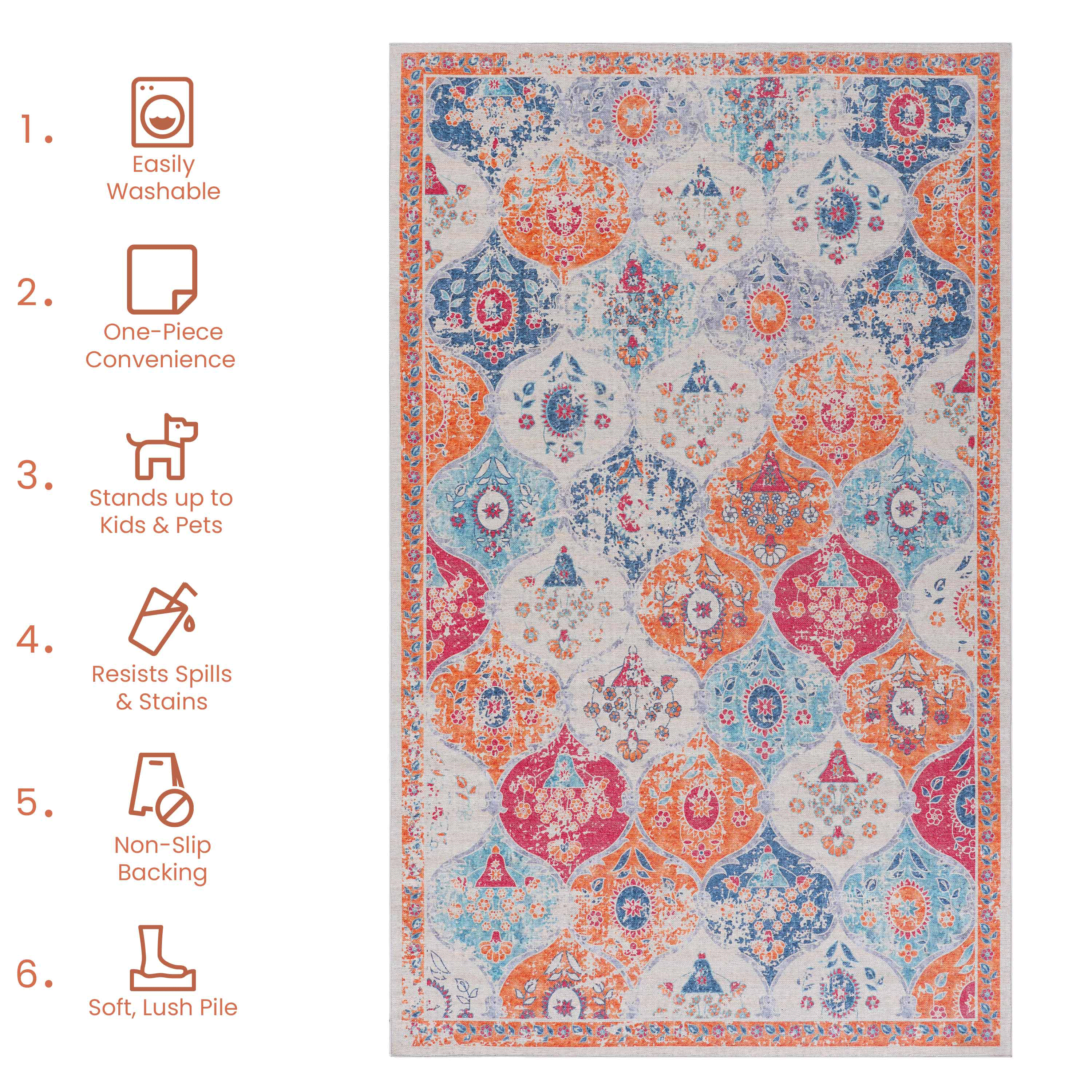 Alfombra de Área Crema de 2x3, Alfombras Lavables, Pelo Corto, Antideslizante, No Suelta Pelusa, Plegable, Apta para Niños y Mascotas, Alfombras para Sala, Dormitorio, Cocina y Comedor, Regalo Perfecto, Crema, 2' X 3' — imagen 3