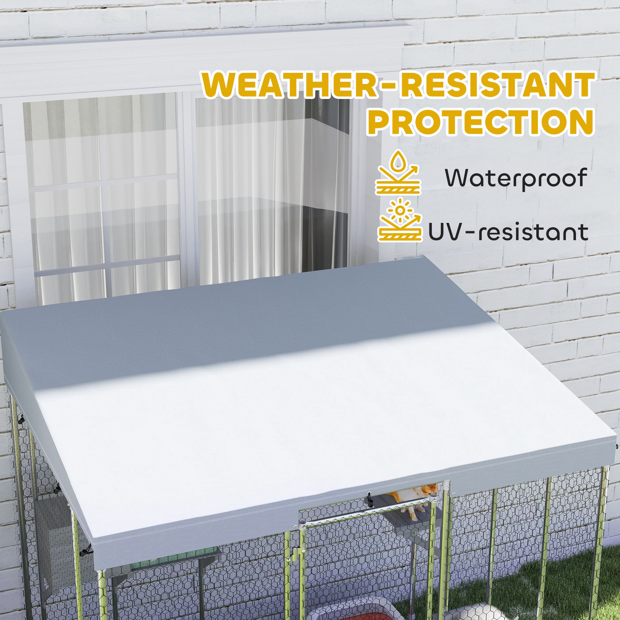 Catio Grande de Acero Galvanizado de 79" con Tejado Impermeable, Box de Descanso y Plataformas para Saltar, para 1-3 Gatos, Plateado — imagen 3