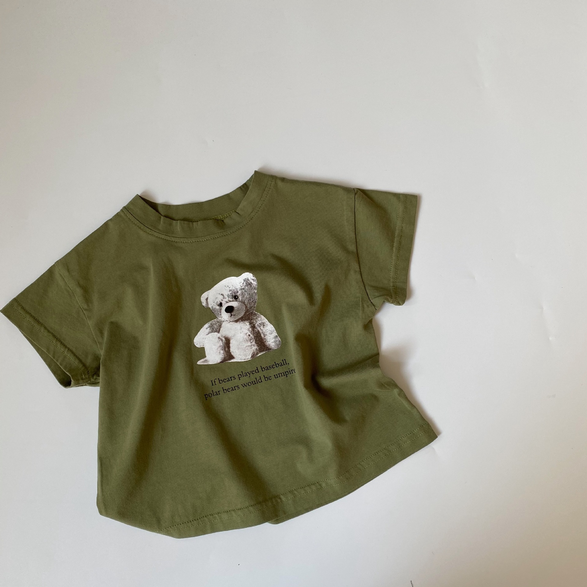 Round neck cartoon teddy bear printed short sleeved T-shirt — image 7