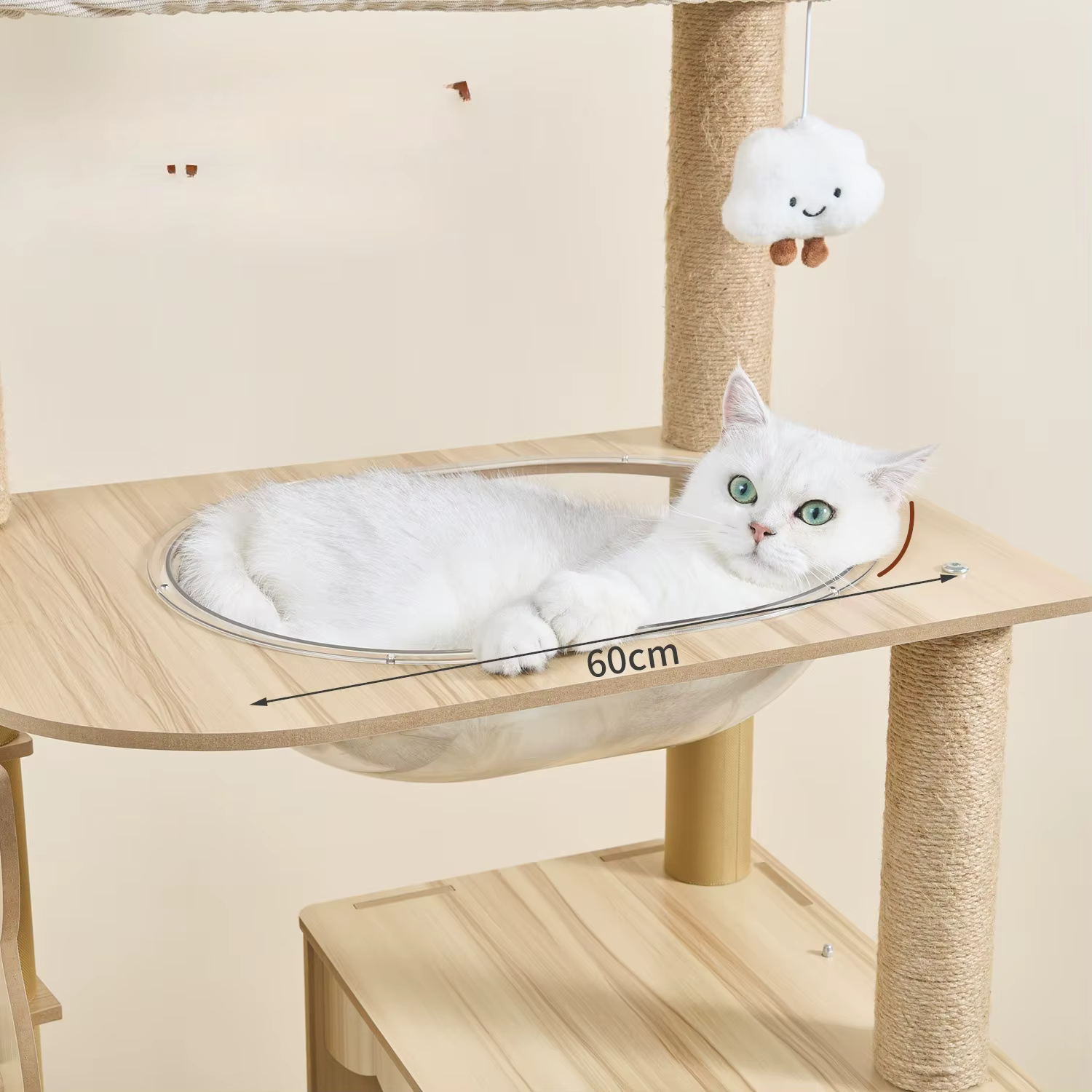 Torre de Árbol de Madera Alta con Condominio para Gatos y Plataforma Superior de Peluche para Gatos de Interior — imagen 3