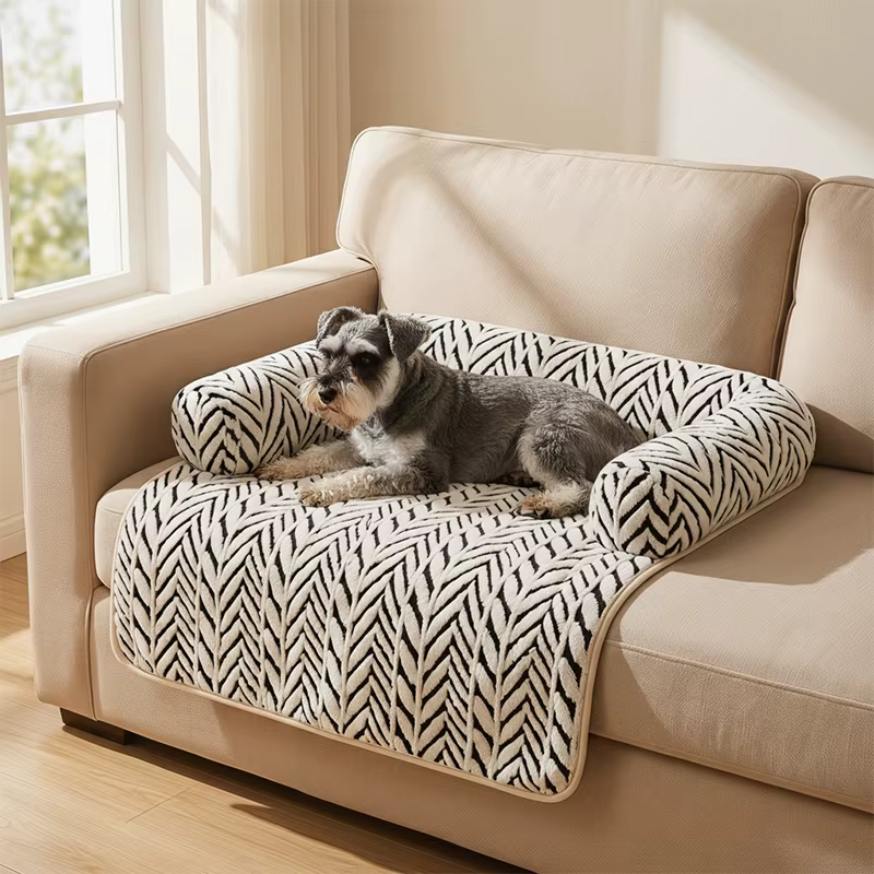 Pet Sofa Bed Mat with Side Bolsters Soft Fluffy Couch Protector Mat Anti-slip Dog Cat Bed Sleeping Cushion for Small Medium Pets — image 3