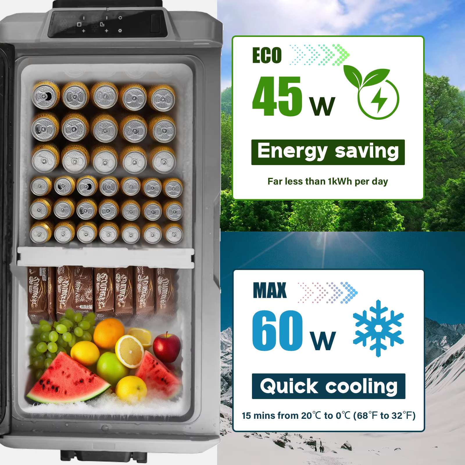 Alpicool T60 Dual Temperature Control 12 Volt Refrigerator 63 Quart Portable Car Fridge Freezer (-4°F~68°F) for Truck, RV, Boat — image 4