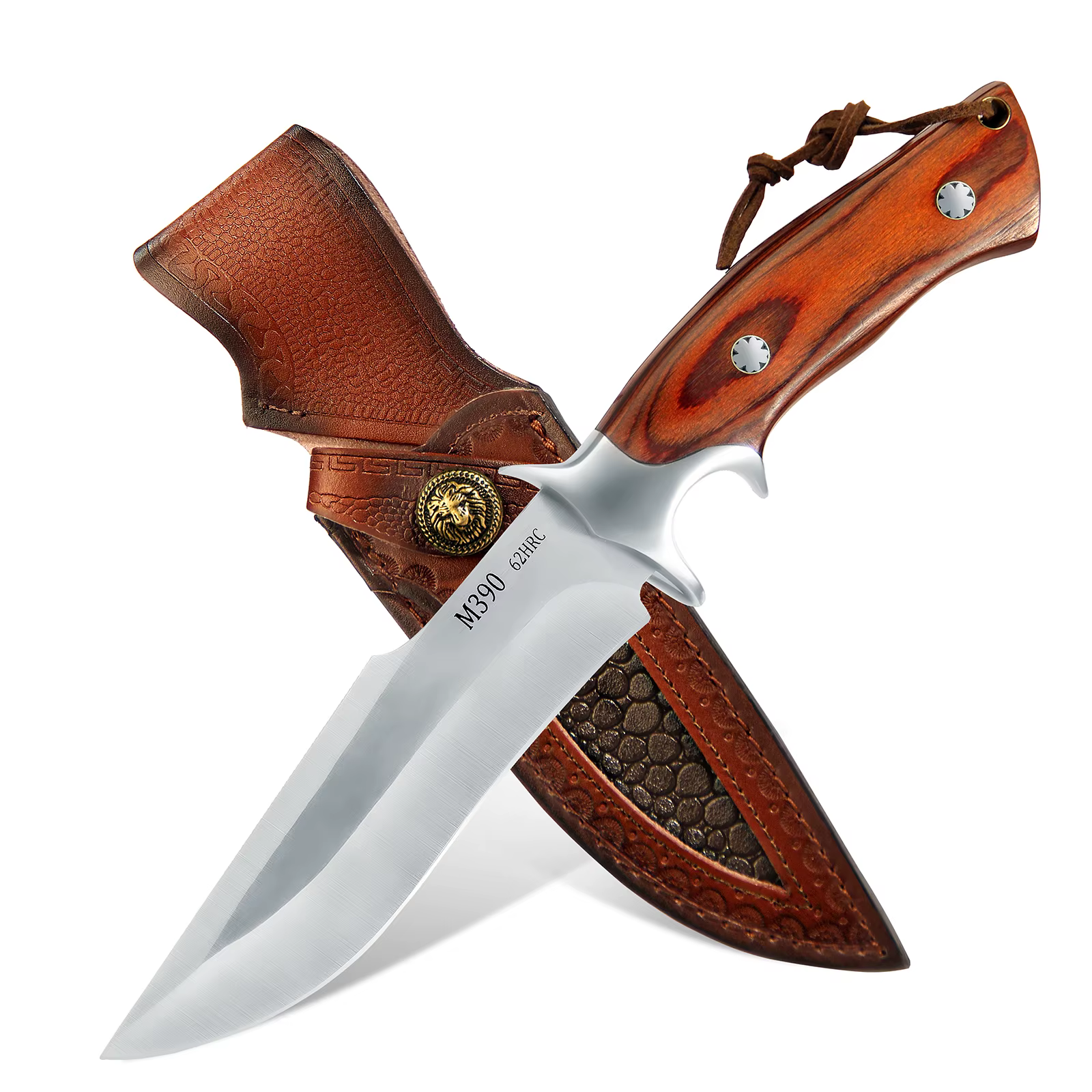 M390 Fixed Blade Hunting Knife with Wood Handle Leather Sheath Outdoor Camping Bowie Knife Gift for Men — image 2