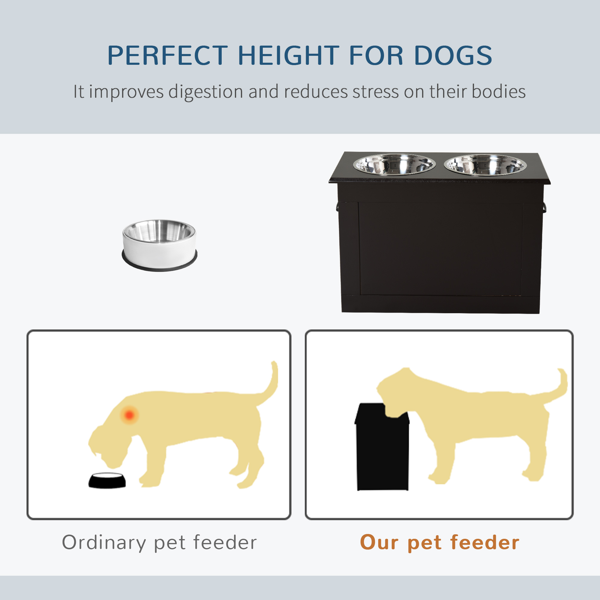 Estación de Alimentación para Mascotas Elevada con 2 Tazas de Acero Inoxidable, Base para Perros Grandes y Otros Animales — imagen 5