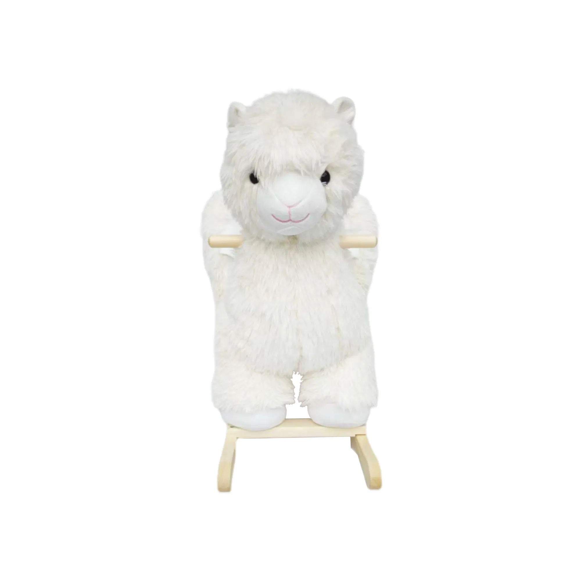 Kids Ride-On Rocking Horse Toy with Lullaby Song, Alpaca Rocking Toy with Hand Puppets and Safety Belt For Children 1-3 Years, Soft Plush Fabric, White, CPC Certified — image 5