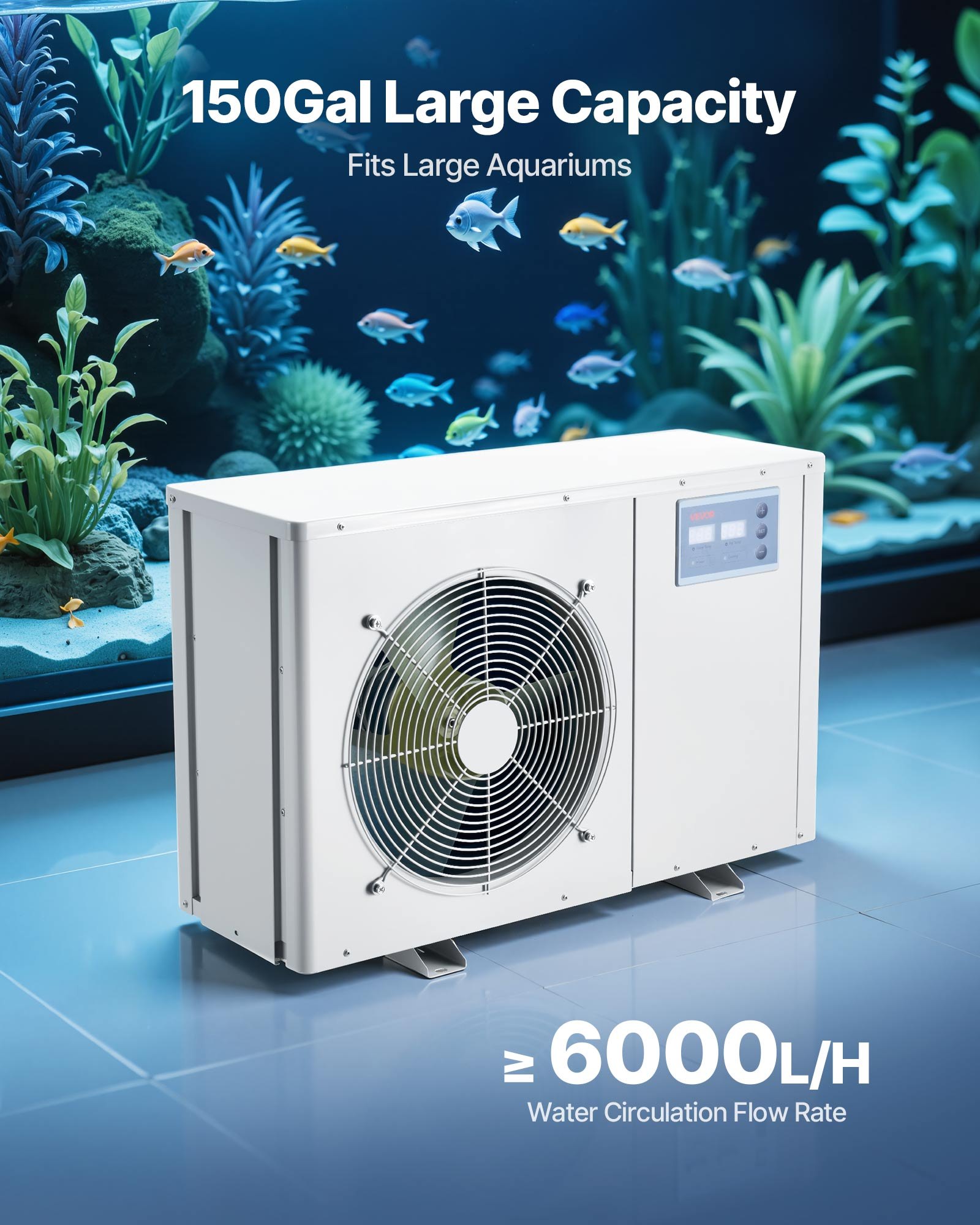Aquarium Chiller 150 Gallon, 1/2 HP Water Chiller For Hydroponics, Fast Cooling For Fish Tank, Axolotl, Coral Reef, Quiet Refrigeration Compressor, Titanium Evaporator, Complete Fittings — imagen 3