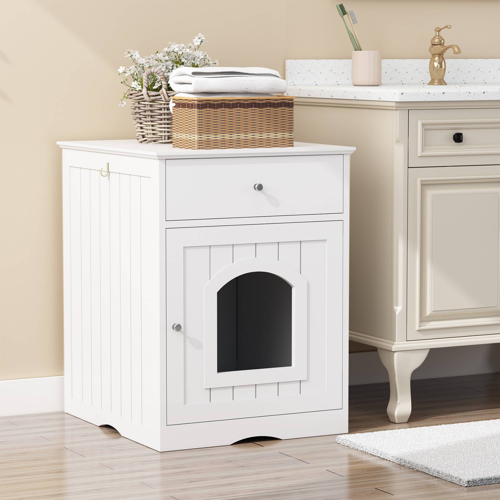 Wooden Pet House Cat Litter Box Enclosure With Drawer Side Table Cat Home Nightstand — image 2