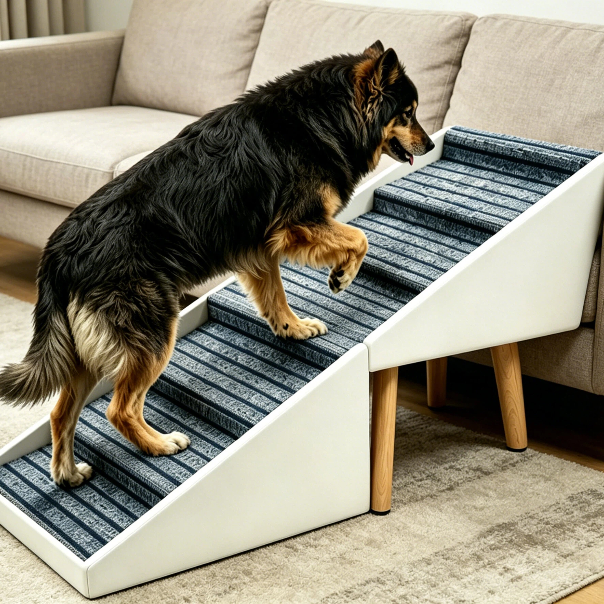Escalera para Perros 2 en 1 para Cama y Sofá, 25.2" Rampa Plegable para Perros con 6 Escalones y Otomana para Perros Pequeños y Grandes, Beige — imagen 1