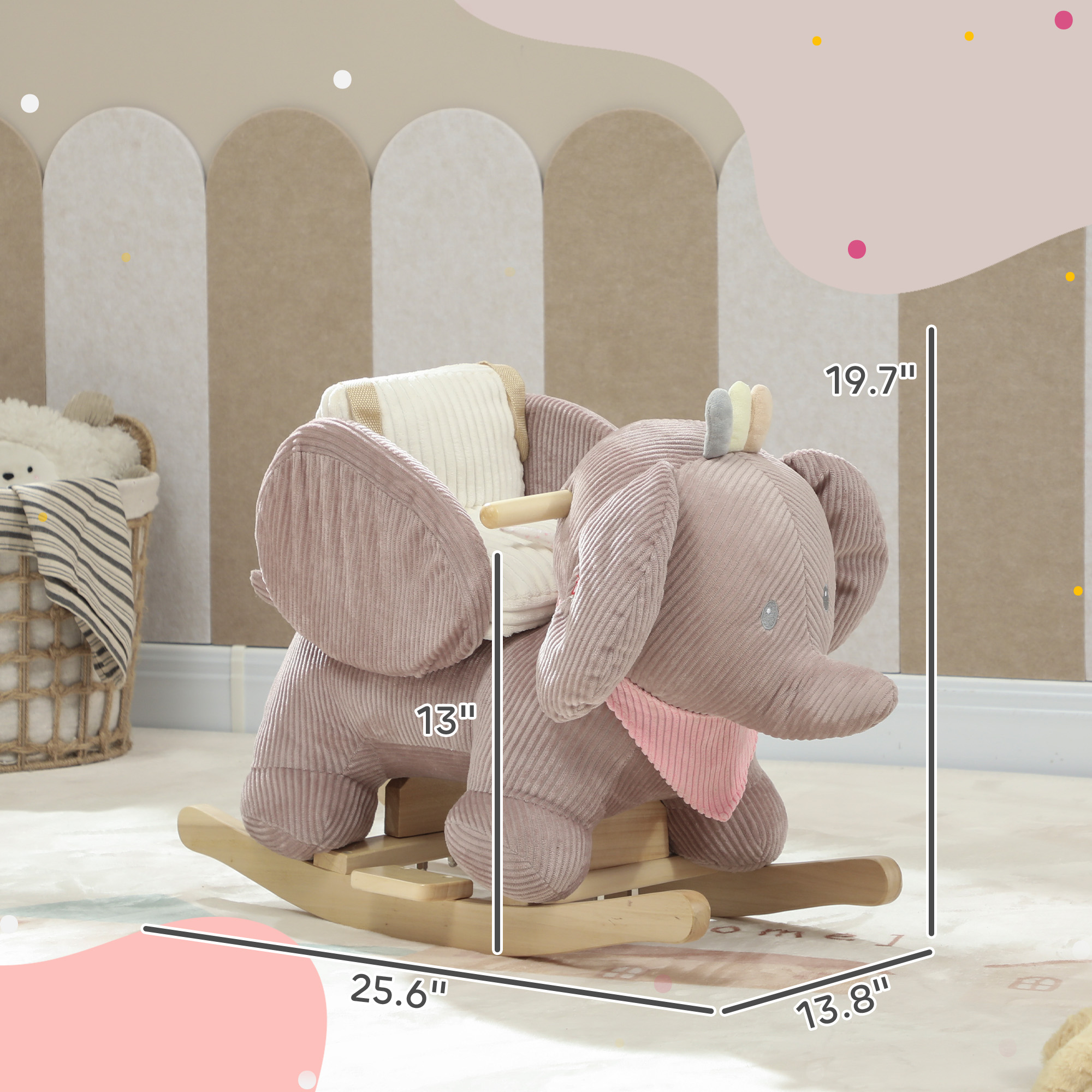 Caballo de Roca para Bebés con Asiento, Juguetes para Niños que Simulan Sonido de Elefante y Cinturón de Seguridad para Edad entre 18 y 36 Meses, Rosa — imagen 5