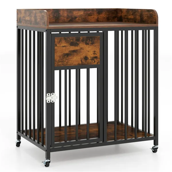 Mueble Jaula 2 en 1 para Perros con Tubos Metálicos Reforzados, Ruedas con Freno, Jaula para Perros Pequeños — imagen 5