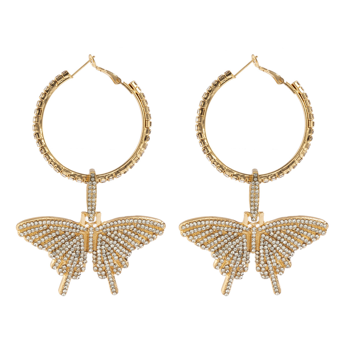 Retro full diamond butterfly exaggerated earrings women French rhinestone ring metal fashion earrings — image 5