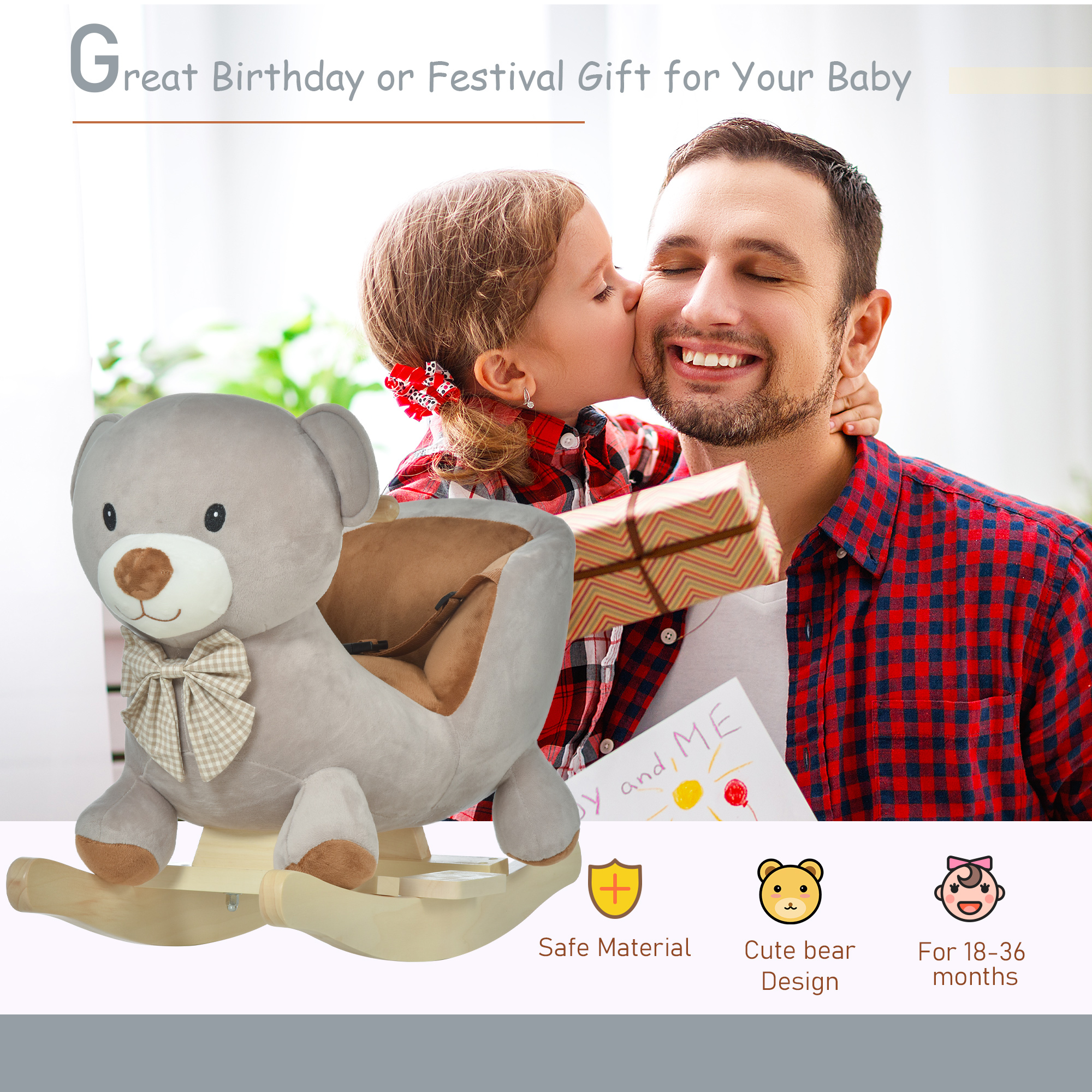 Caballo de Oso para Niños con Sonido, Gris — imagen 4