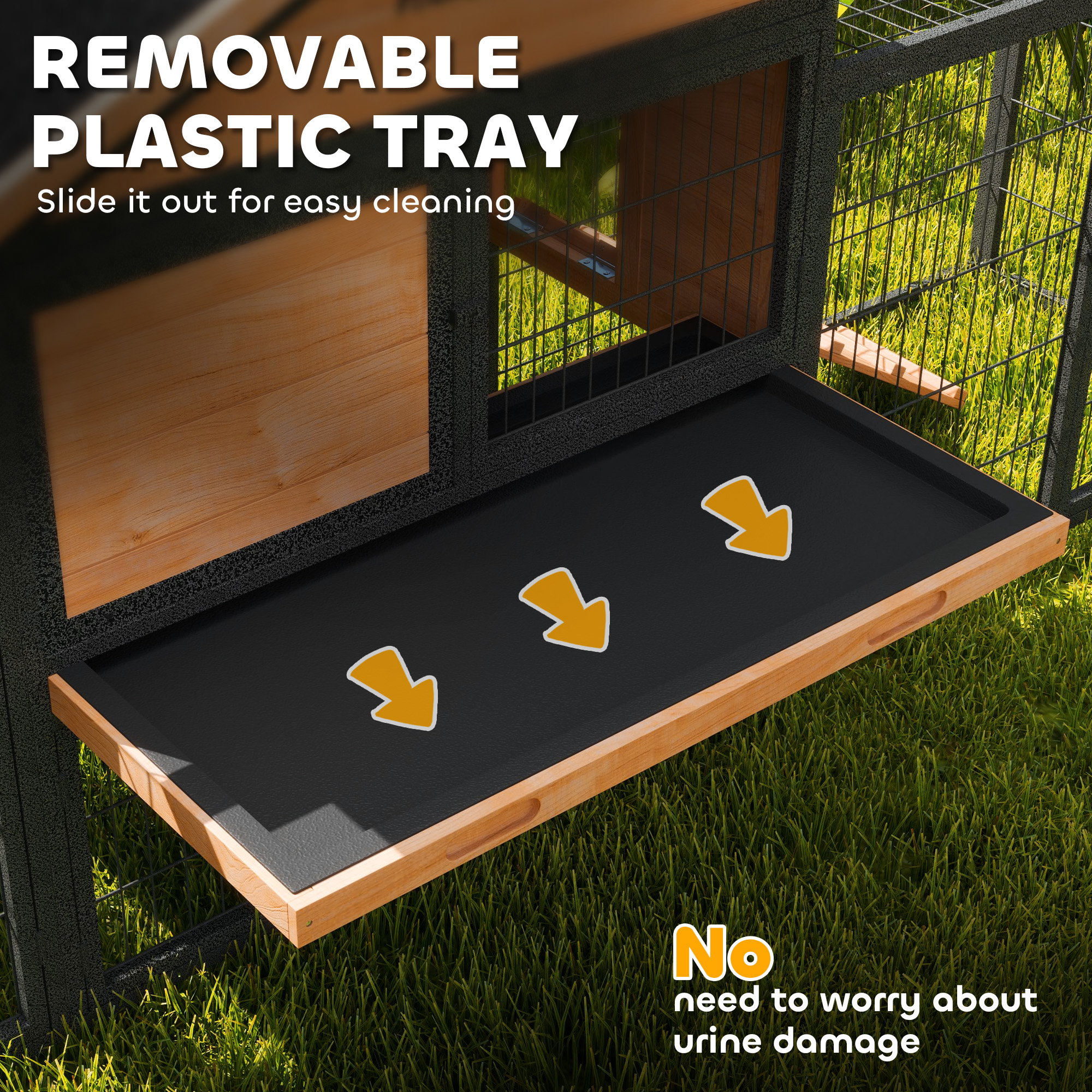 Casa para Conejos de Madera Exterior, 85" Gran Caja para Conejos con Corral de Acero, Plato Removible y Techo de Asfalto — imagen 2