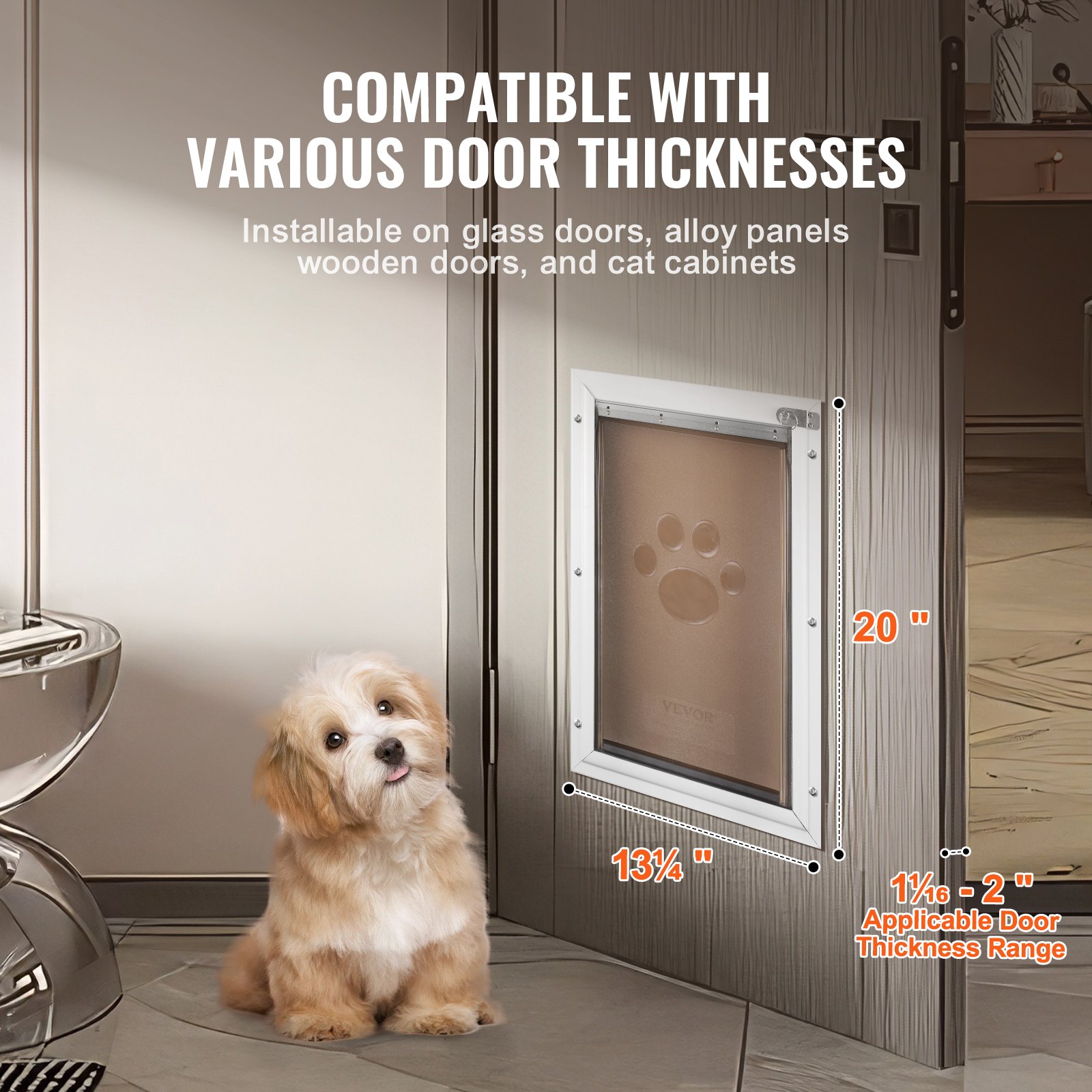 Pet Door, 13.27" X 20.04" Aluminum Frame With Lock And Flap System, Weatherproof Doggy Door, Easy To Install In Interior Or Exterior Doors, Pet Door Suitable For Cat Doggie Kitties (White-L) — imagen 2