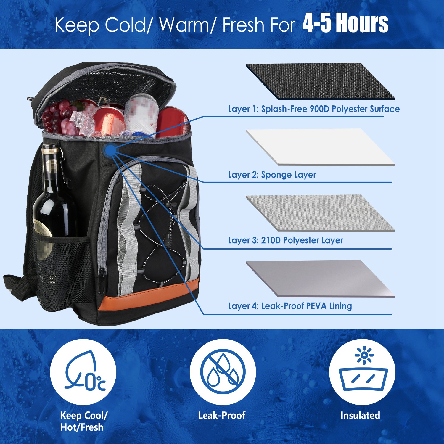 Opciones Gris-Negro - 1 Pieza Bolsa de Enfrío para Caminar con 36 Cánicas Resistentes al Derrame y Aisladas, 25L / 6.6 Gal para Pícnic, Camping, Playa, Senderismo, Pesca y Viajes — imagen 2