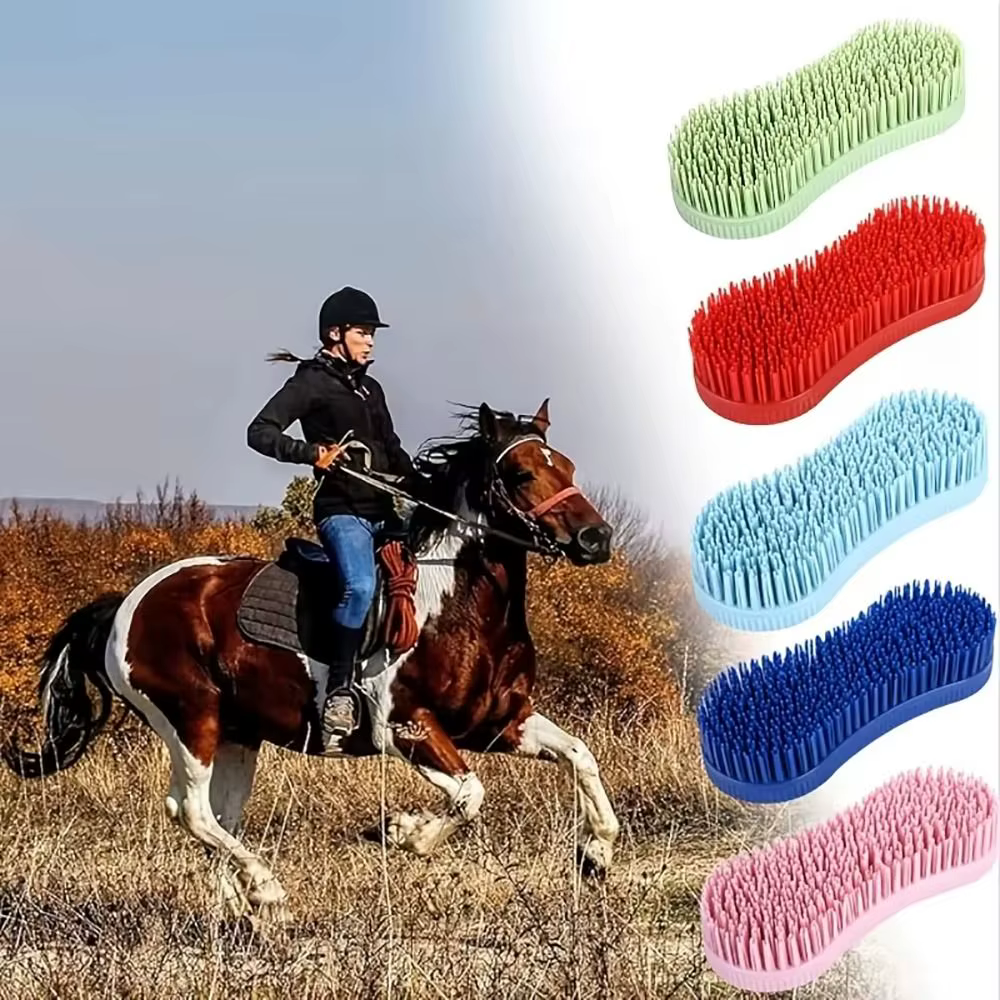 Pincel de Limpieza para Caballos Colorido Herramienta de Masaje Equino Accesorios de Caballo para Limpiar con Eficacia Cepillo Duro de Plástico y Silicona — imagen 4