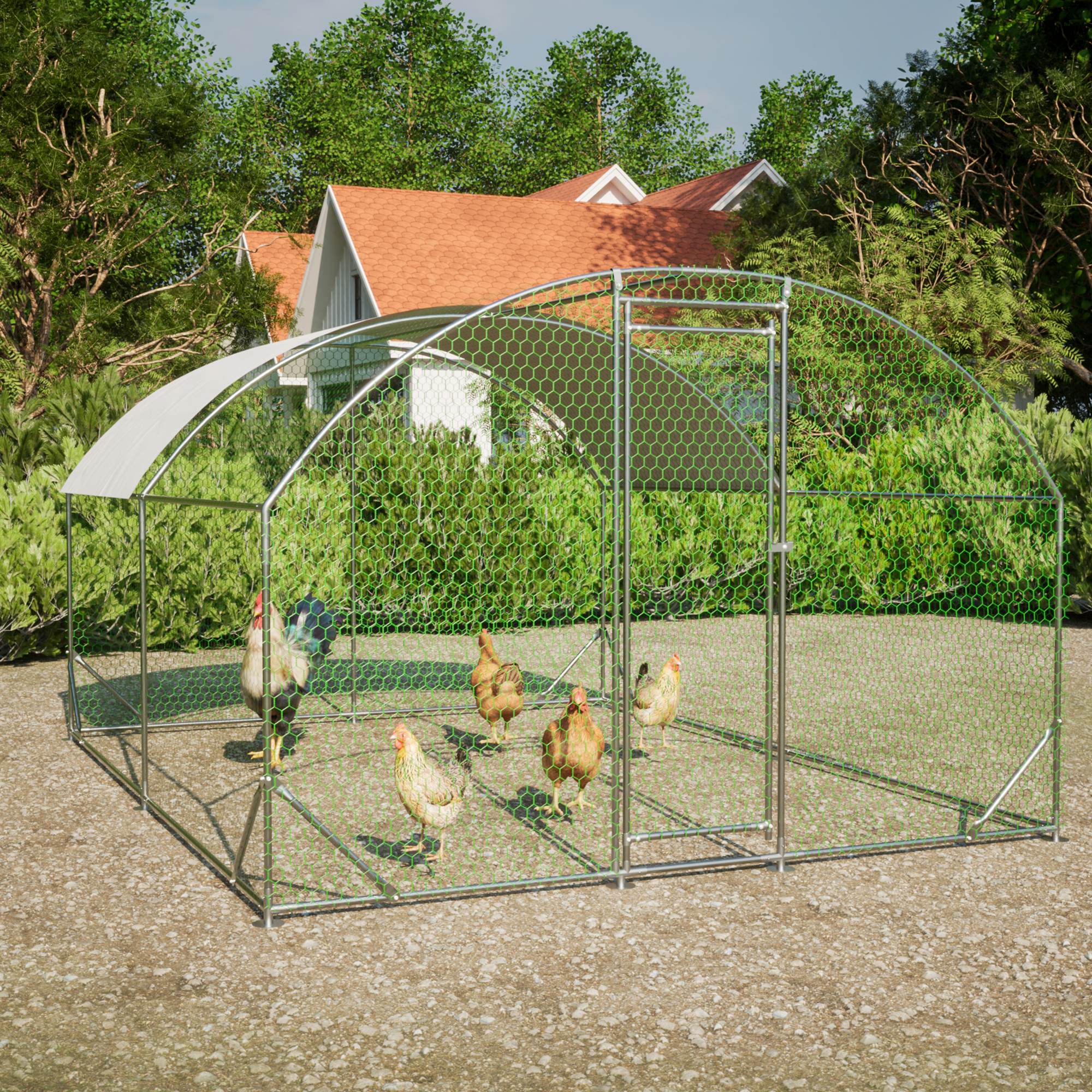Large Chicken Coop Metal Chicken Run With Waterproof And Anti-UV Cover, Dome Shaped Walk-in Fence Cage Hen House For Outdoor And Yard Farm Use, 9.84 X 13.12 X 6.56 Ft — imagen 8