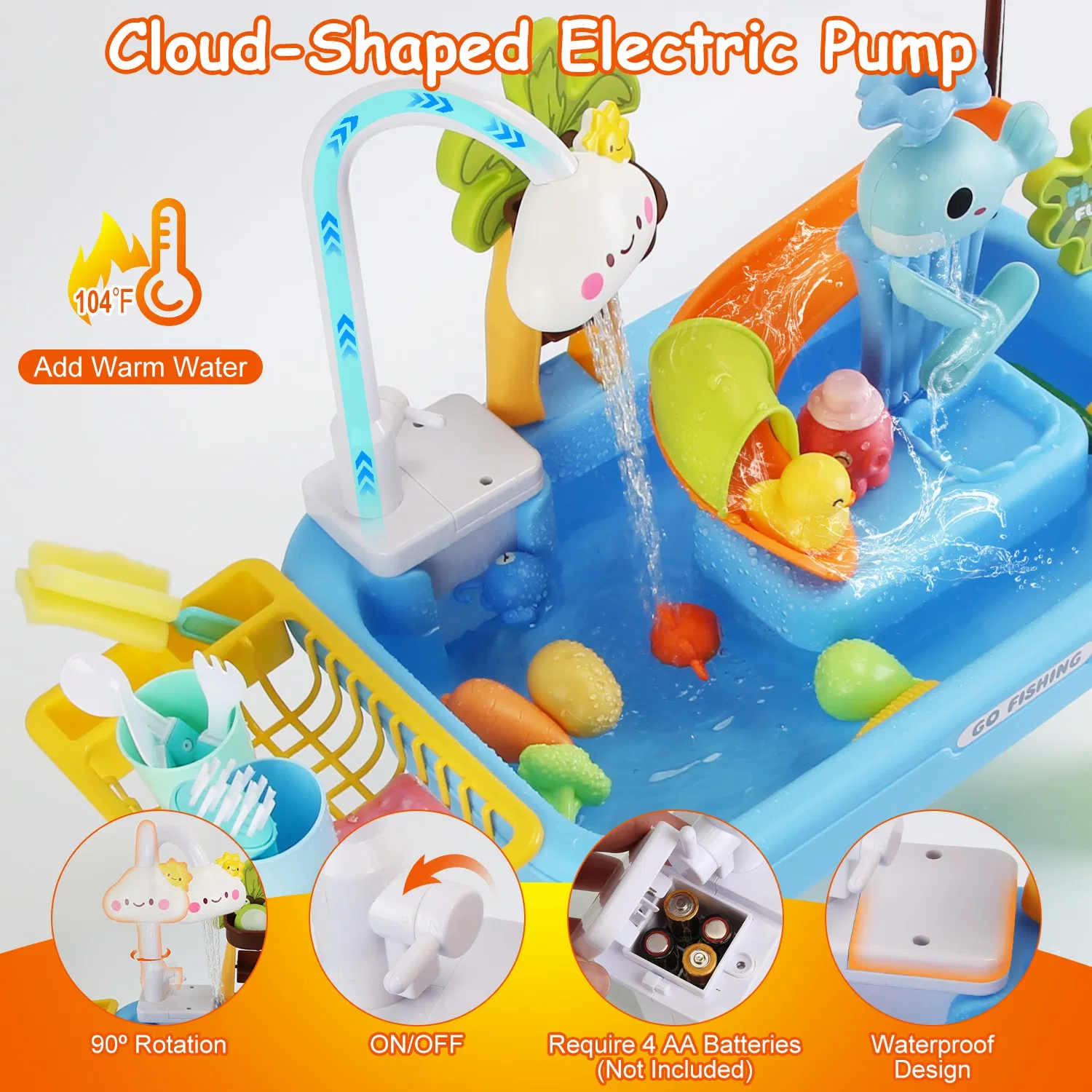 Juguete de Fregadero de Cocina 3 en 1 con Grifo Eléctrico, Mesa de Agua y Juego de Pesca, Set de Juego de Rol para Interior y Exterior, para Niños GPCT5464 — imagen 3