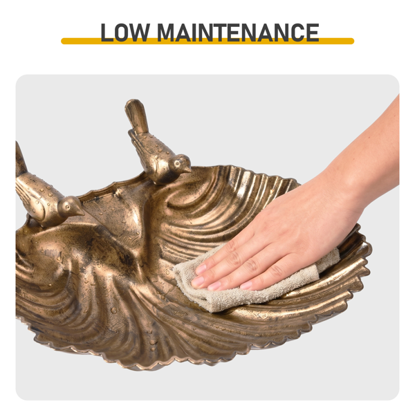 Antique Bronze Resin Bird Bath With Shell Edge & 1.4W Solar Fountain — image 4