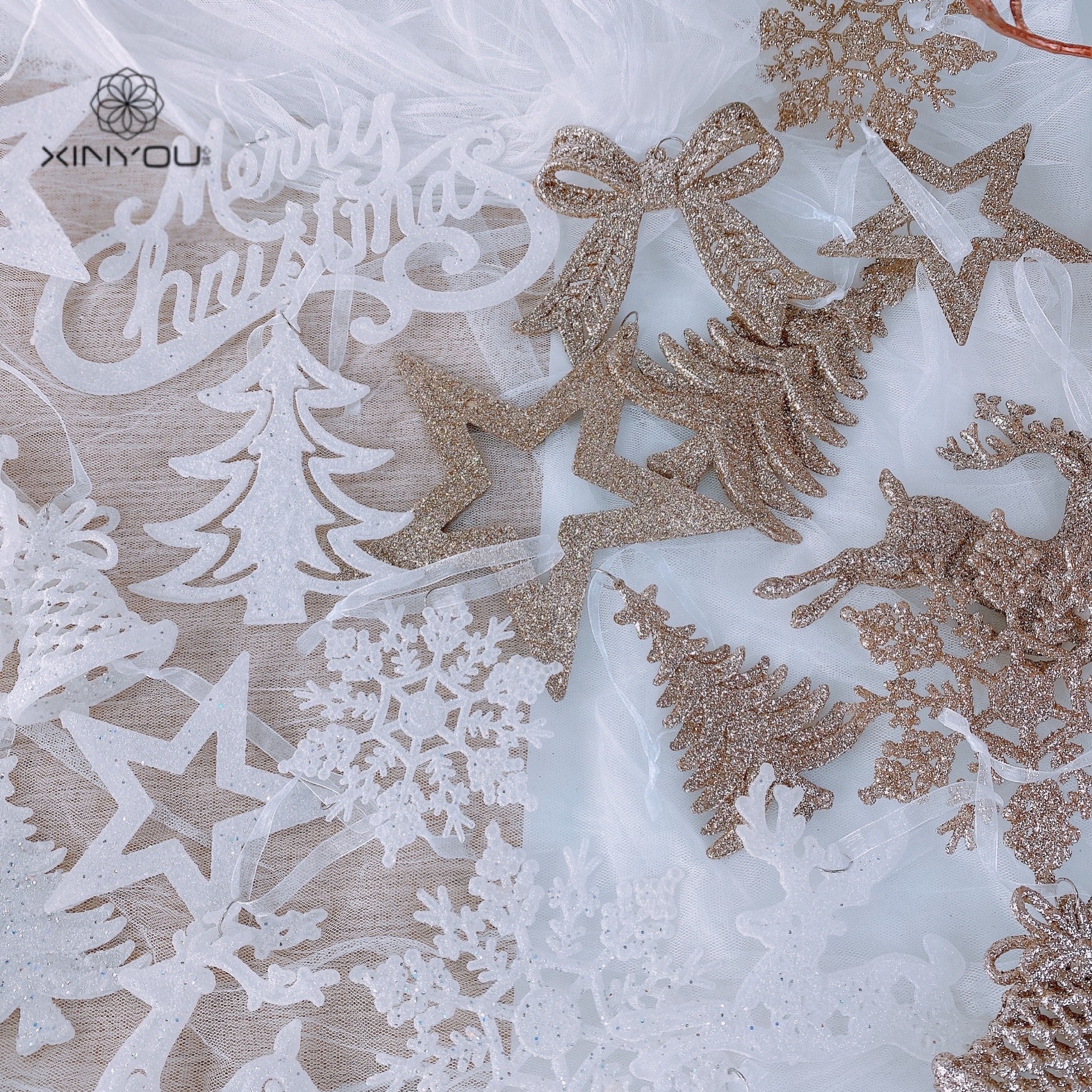Adorno Navideño Plástico de Estrella de Nieve y Reino de los Cielos con Campana y Ciervo — imagen 2