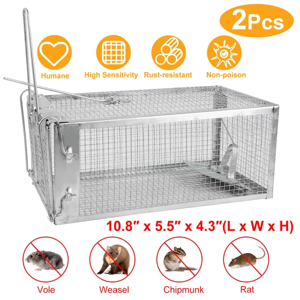 2 Piezas de Trampa Humanitaria Para Ratones, Trampa de Roedores con Pedal de Gravedad de Alta Sensibilidad y Bloqueo Automático - Acero Galvanizado Resistente, Diseño de Malla Fina a Prueba de Escapes, Segura Para Niños y Mascotas, Fácil de Usar en Interiores y Exteriores — imagen 5