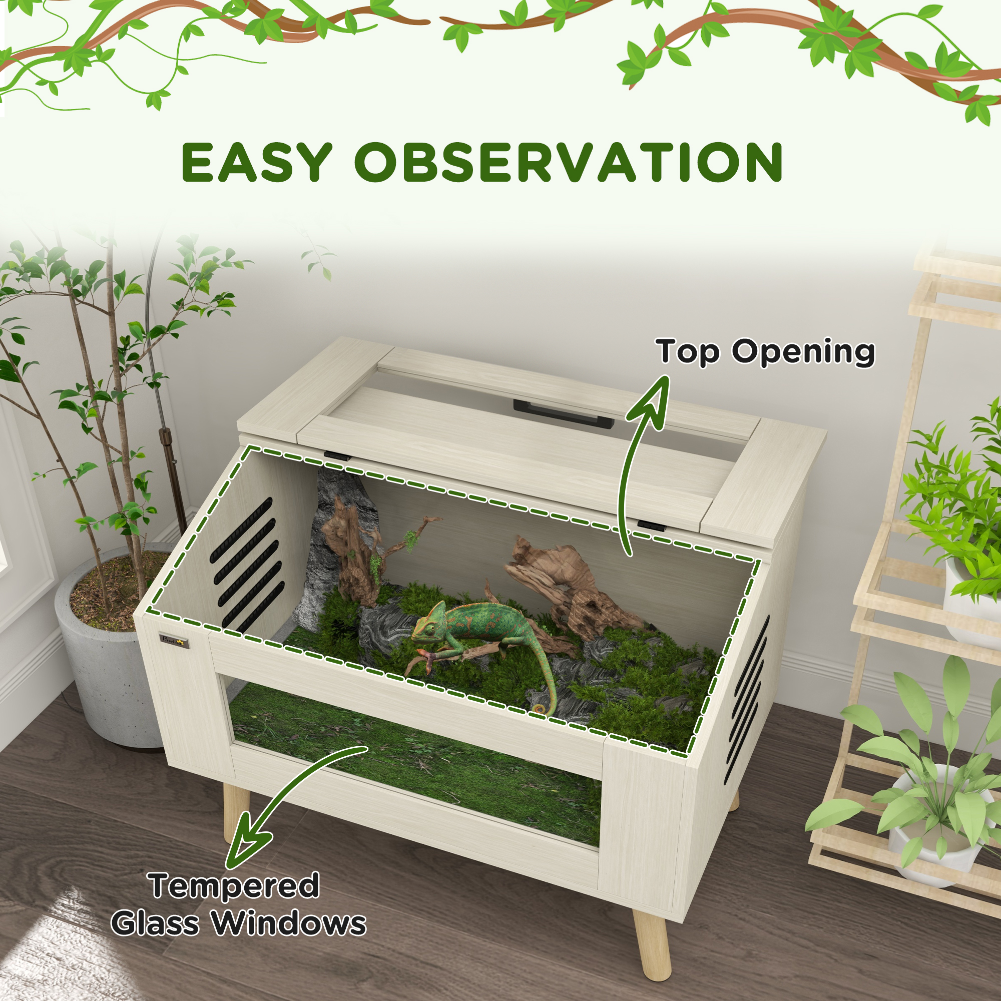 30 Gallon Reptile Tank, Top Opening Reptile Enclosure With Glass Windows For Snakes, Lizards Horned Frogs & Chameleons — imagen 3