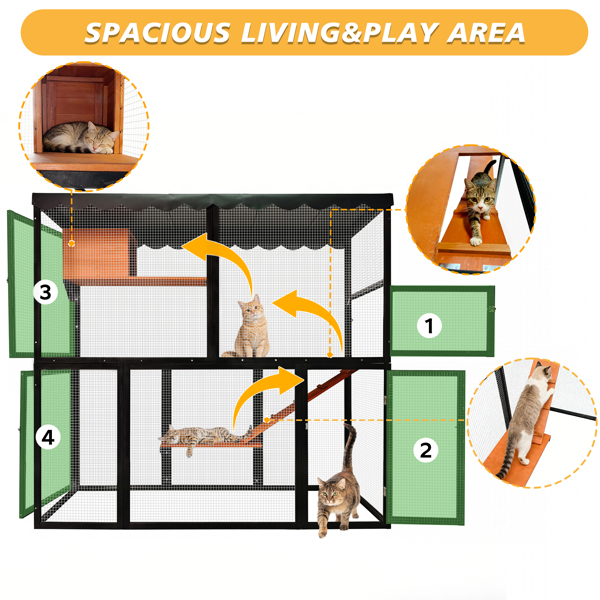 Wooden Catio Outdoor Cat Enclosure Large Cat House For Mulitiple Cats Walk, Indoor 4 Tier Cat Enclosures House, Outdoor Cat Catio With Waterproof Cover, Ramp — imagen 8