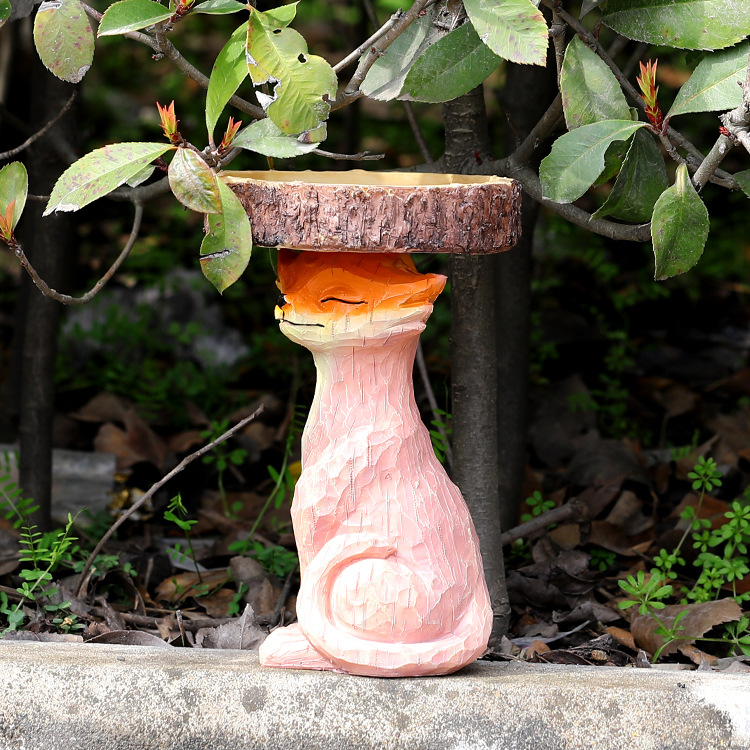 Polyresin Sunflower Bird Bath Fox Bird Feeder Resin Ornament Decoration — image 2