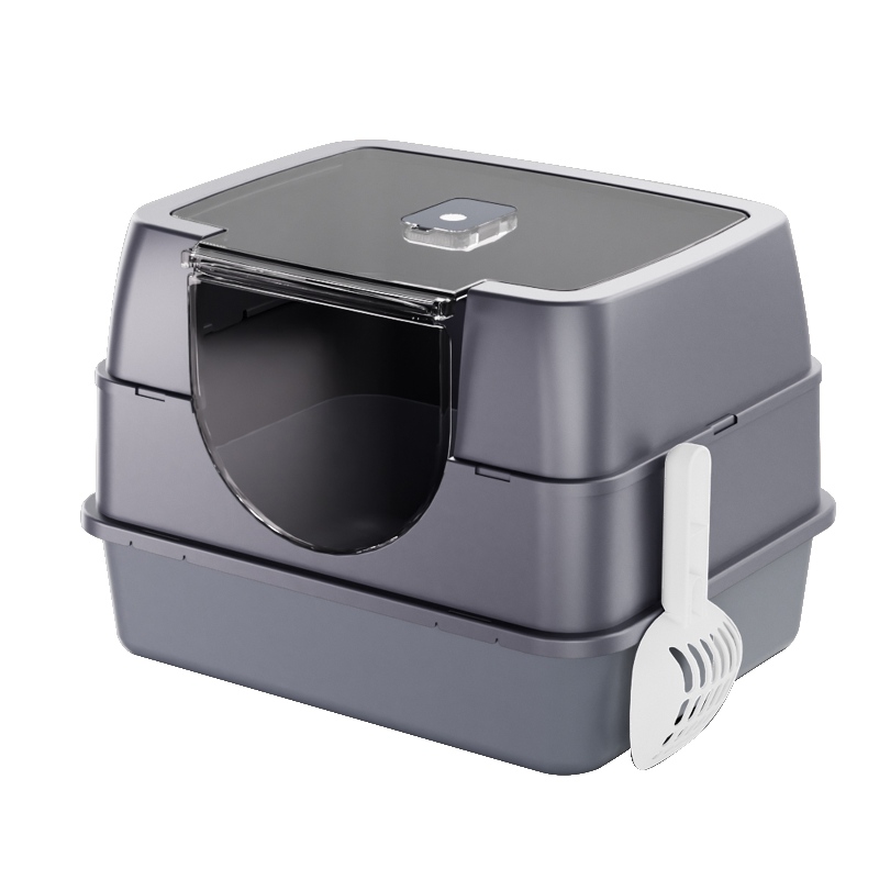Dark Gray Top Entry Fully Enclosed Cat Litter Box, Anti Splash & Odor Locking, For Large Cats & Multi Cat Households Plastic Bring A Spoon — image 4