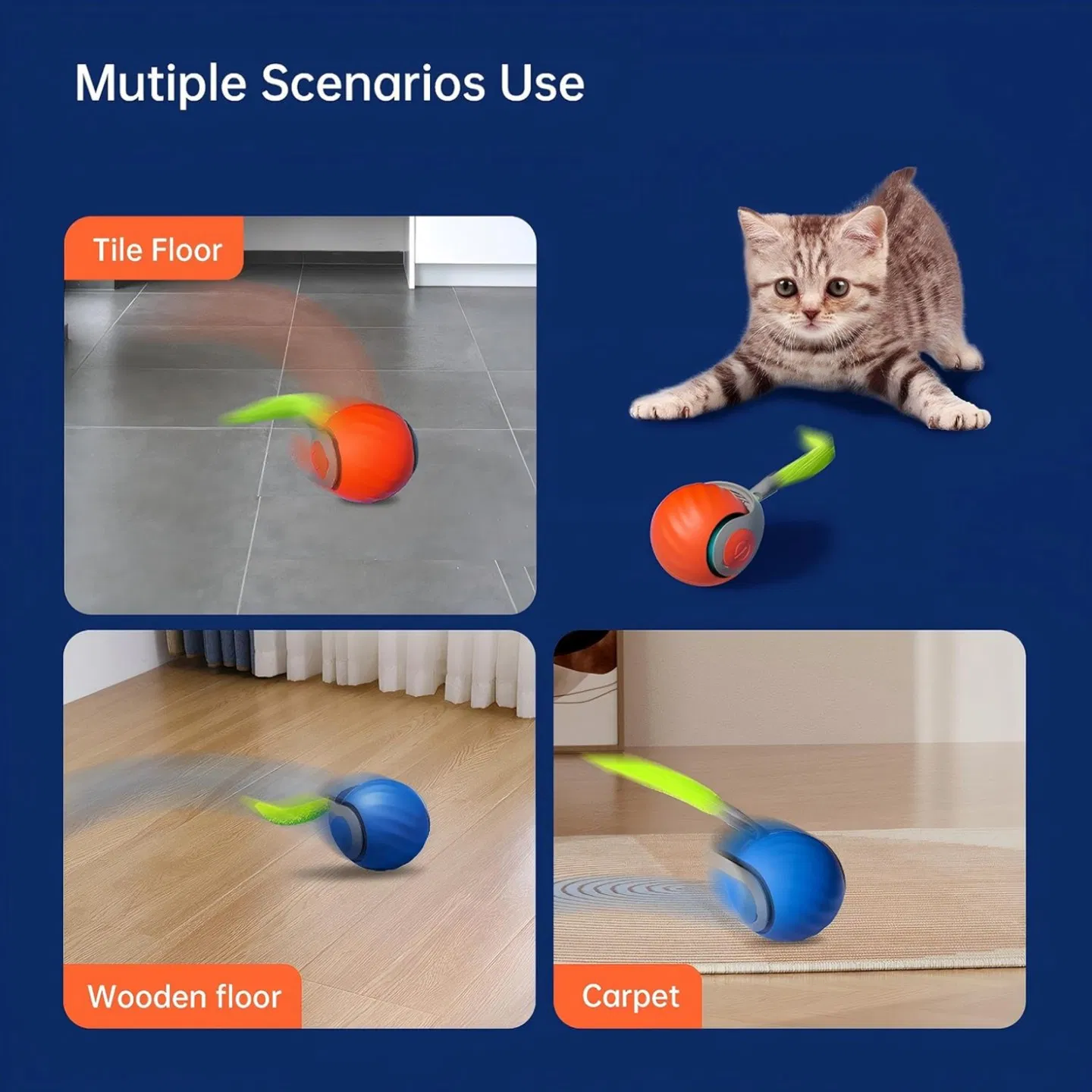 Cat Toy, Interactive Cat Ball, CatToys for Indoor Cats, Adjustable Sports Rolling Toy, Electric Rolling Ball — image 2