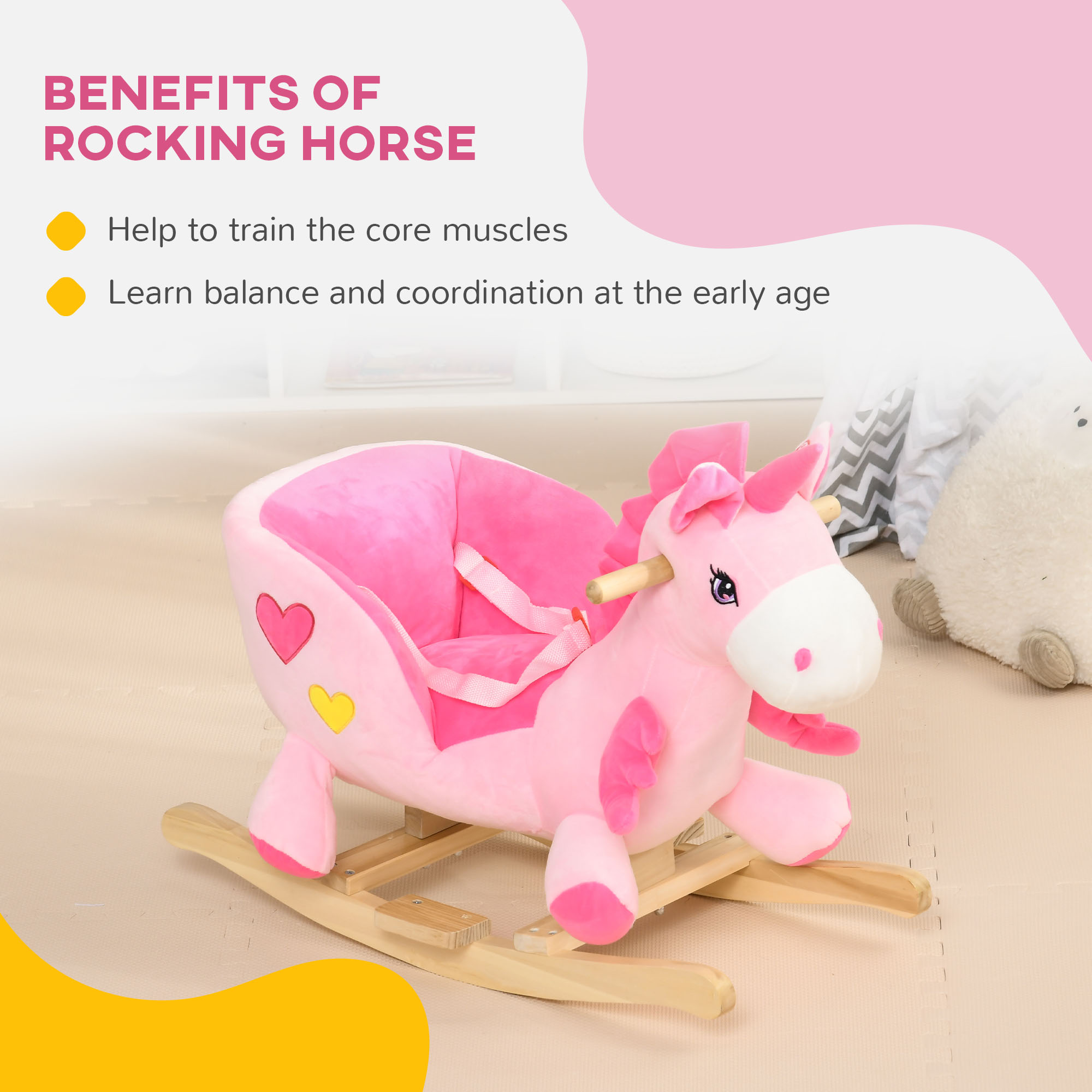 Baby Rocking Horse Ride On Unicorn with 32 Songs, Seatbelt, Pink — image 2