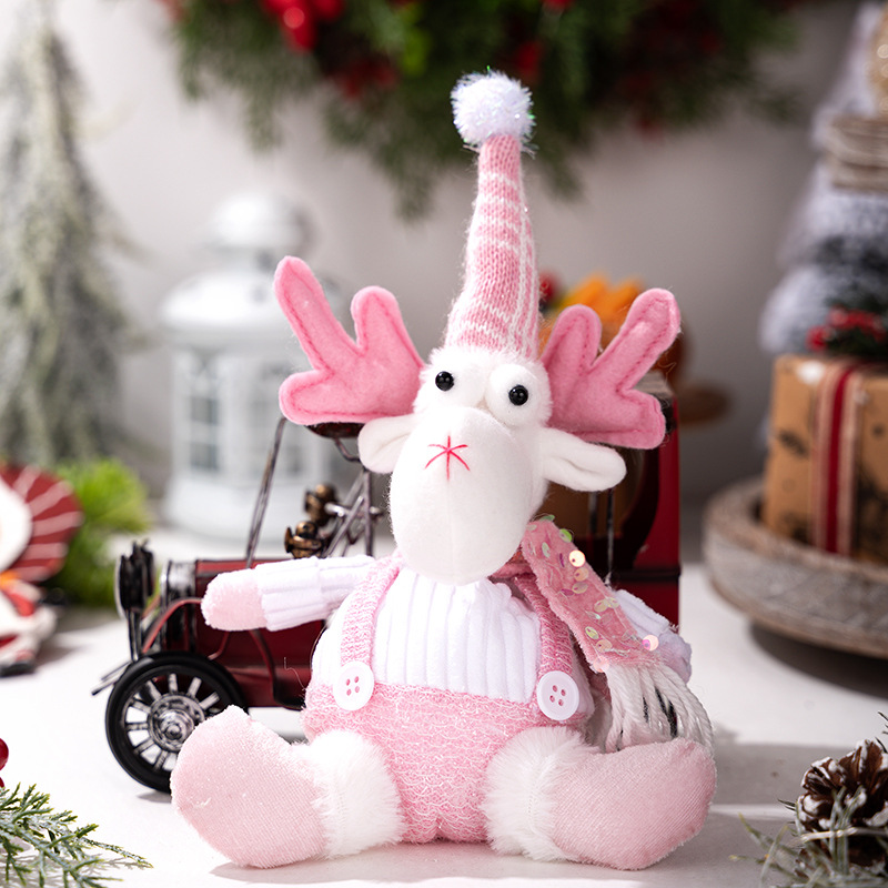 Christmas Decoration Pink Glitter Plush Ornament Santa Claus Figurine Snowman Reindeer Hanging Decor — image 9