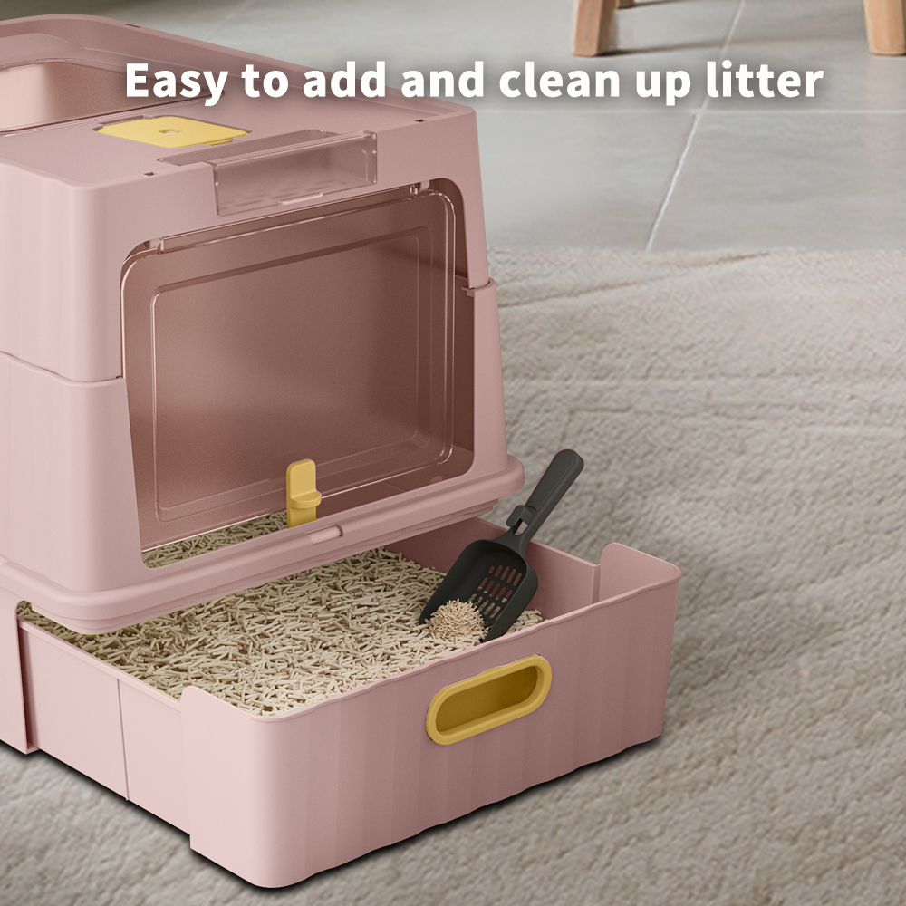 Caja de Arena para Gatos con Acceso Doble y Cierre Total, Diseño Anti-Rastro en Entrada Superior, Espacio Ampliado para Orinar con Cuchara de Limpieza — imagen 9